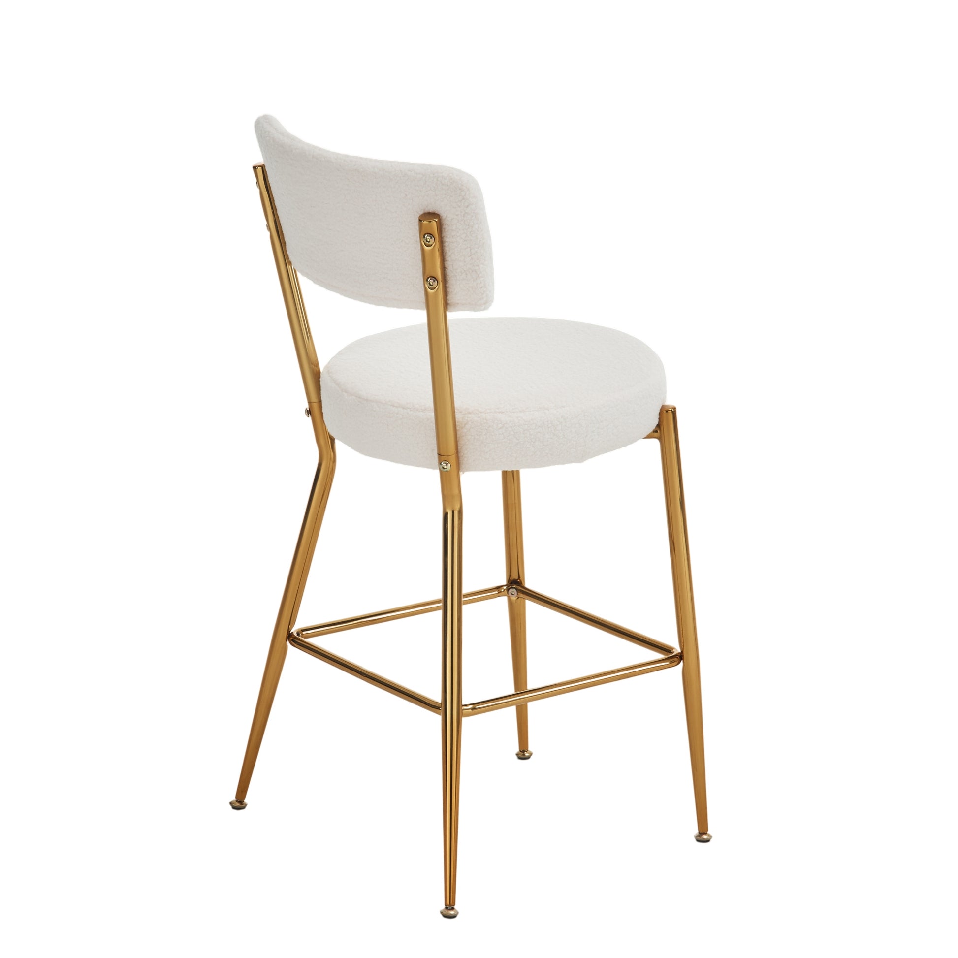 Set Of 2 Modern Teddy Fabric Upholstered Bar Stools Metal Base High Stool Suitable For Kitchen, Dining And Living Room Beige Stylish And Comfortable Island Seating Beige Metal