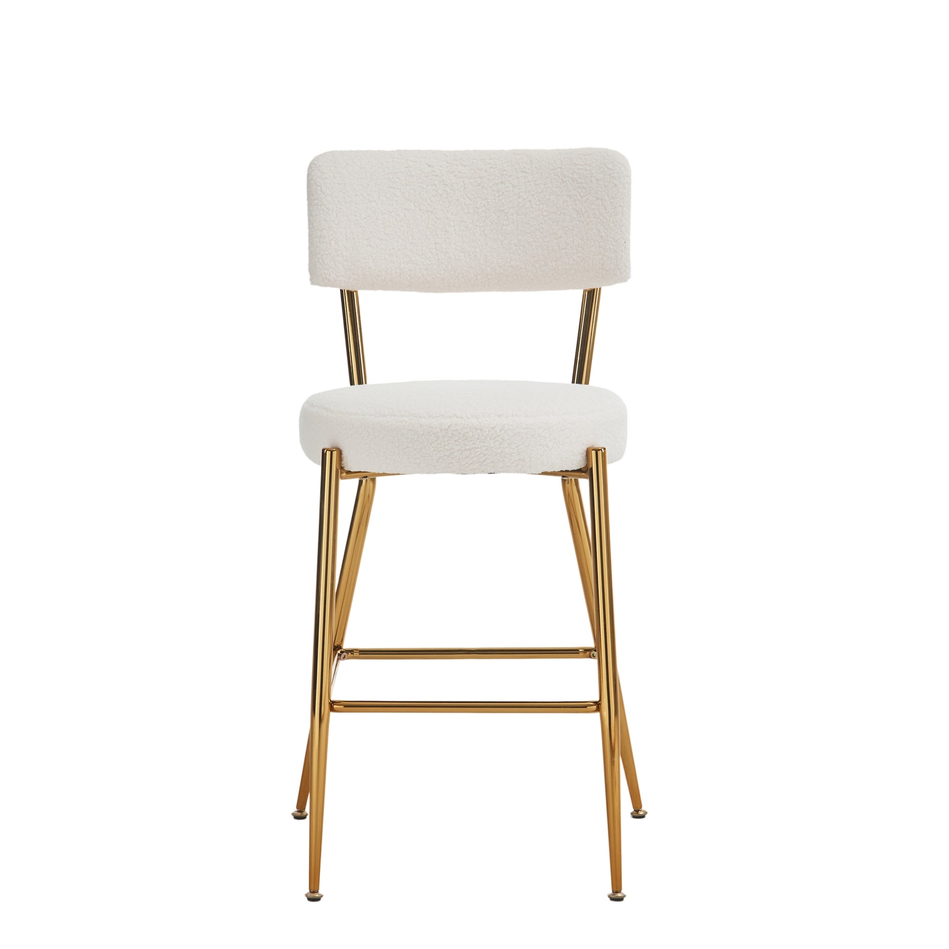 Set Of 2 Modern Teddy Fabric Upholstered Bar Stools Metal Base High Stool Suitable For Kitchen, Dining And Living Room Beige Stylish And Comfortable Island Seating Beige Metal