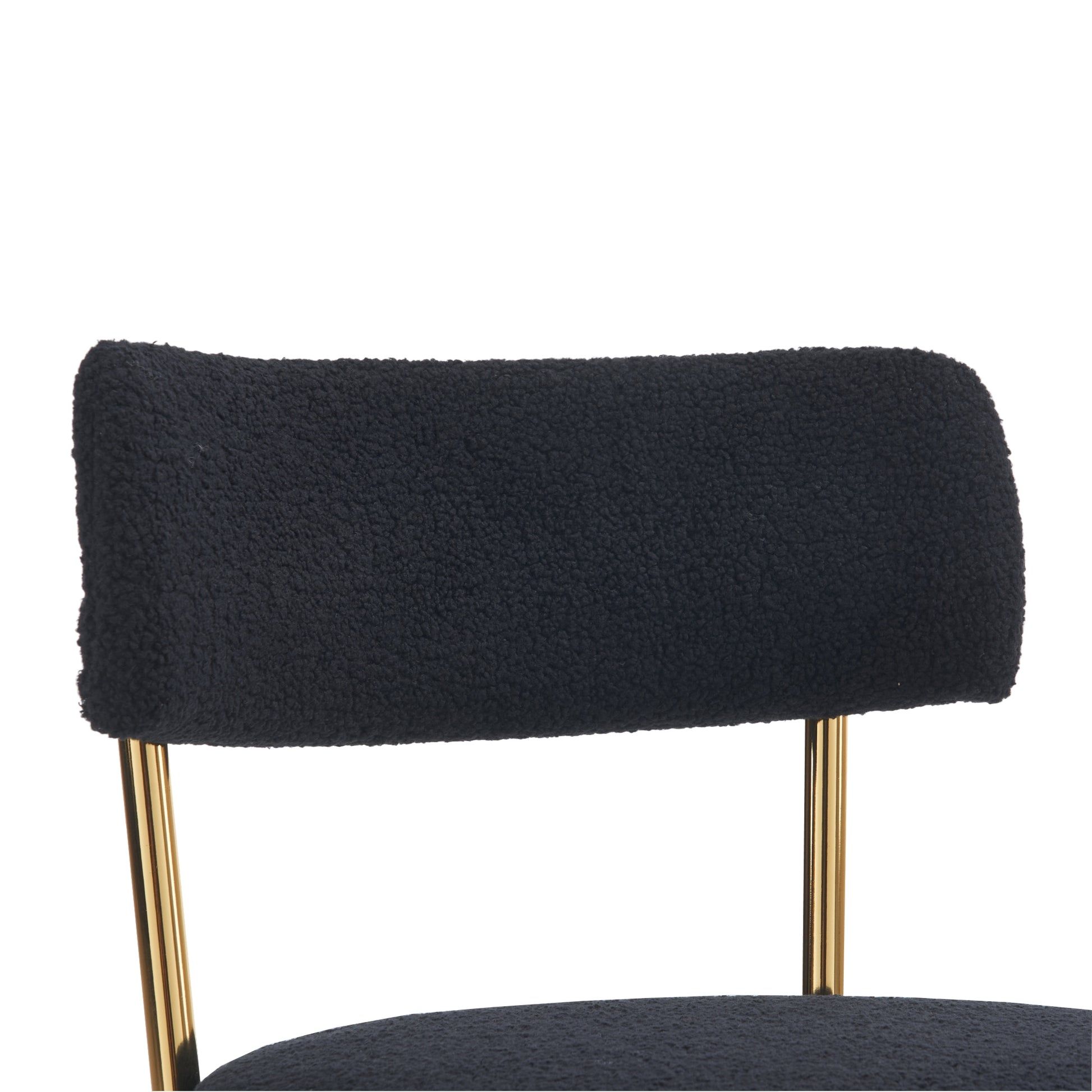 Set Of 2 Mid Century Modern Dining Chairs Teddy Fabric Upholstery Curved Back Metal Frame Black Elegant And Comfortable Kitchen Chairs Black Metal