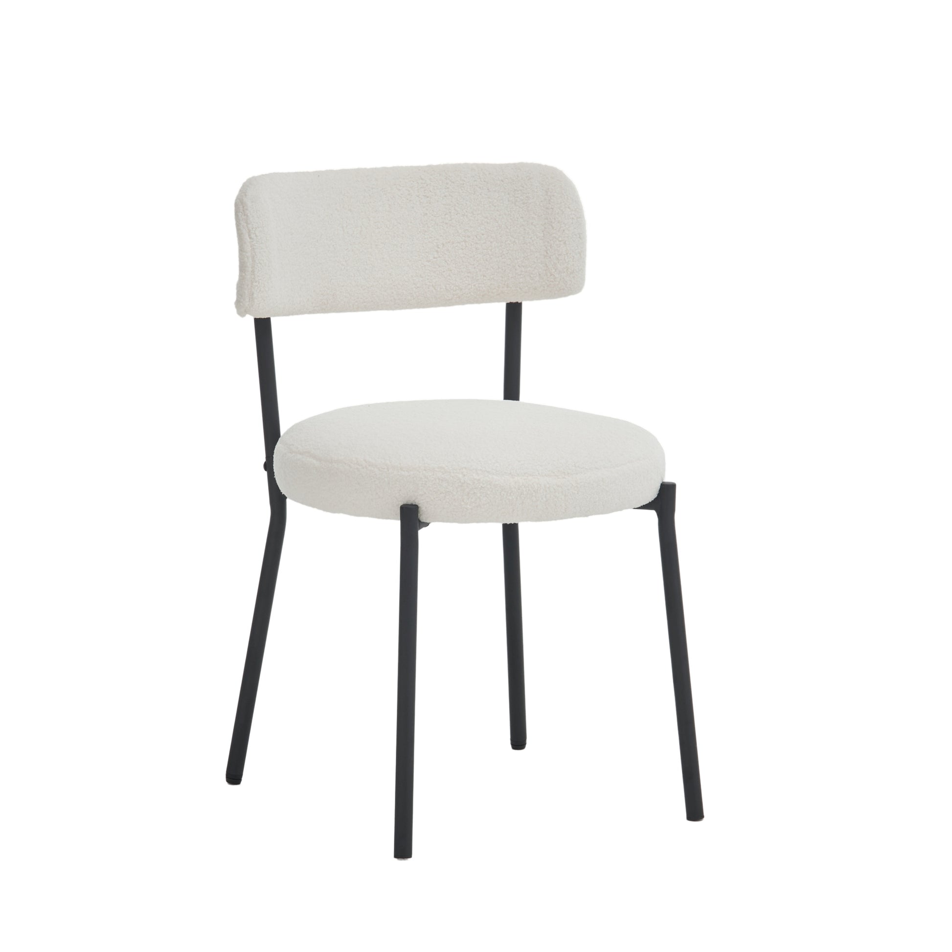 Set Of 2 Mid Century Modern Dining Chairs Teddy Fabric Upholstered Curved Back Metal Frame Beige Elegant And Comfortable Kitchen Chairs Beige Metal