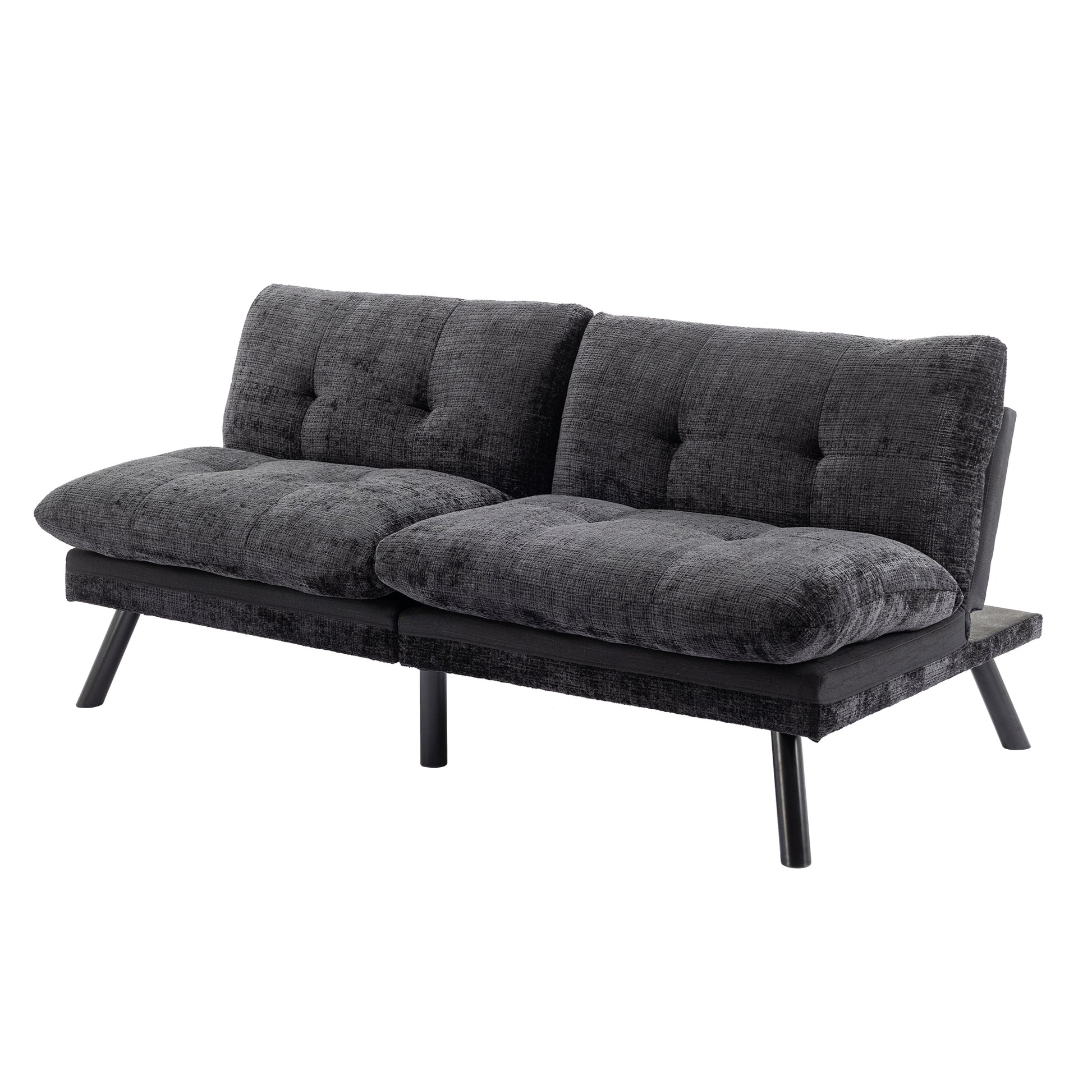 Convertible Sofa Bed Loveseat Futon Bedadjustable Lounge Couch With Metal Legs,Futon Sets For Compact Living Space Chenille Black Upholstered