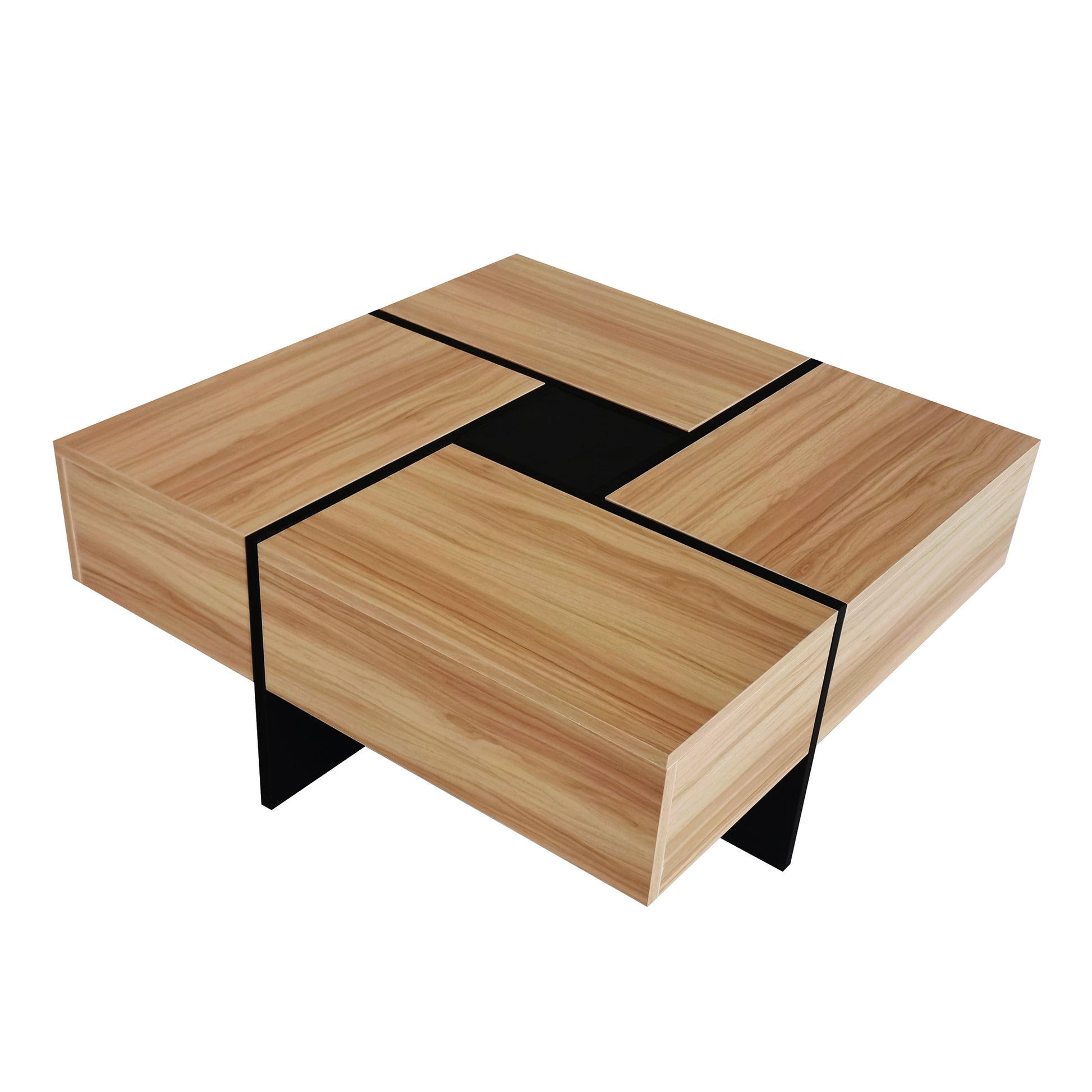 Unique Design Coffee Table With 4 Hidden Storage Compartments, Square Cocktail Table With Extendable Sliding Tabletop, Uv High Gloss Design Center Table For Living Room, 31.5"X 31.5" Brown Soft Close Drawers Primary Living Space Freestanding Square