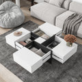 Unique Design Coffee Table With 4 Hidden Storage Compartments, Square Cocktail Table With Extendable Sliding Tabletop, Uv High Gloss Design Center Table For Living Room, 31.5