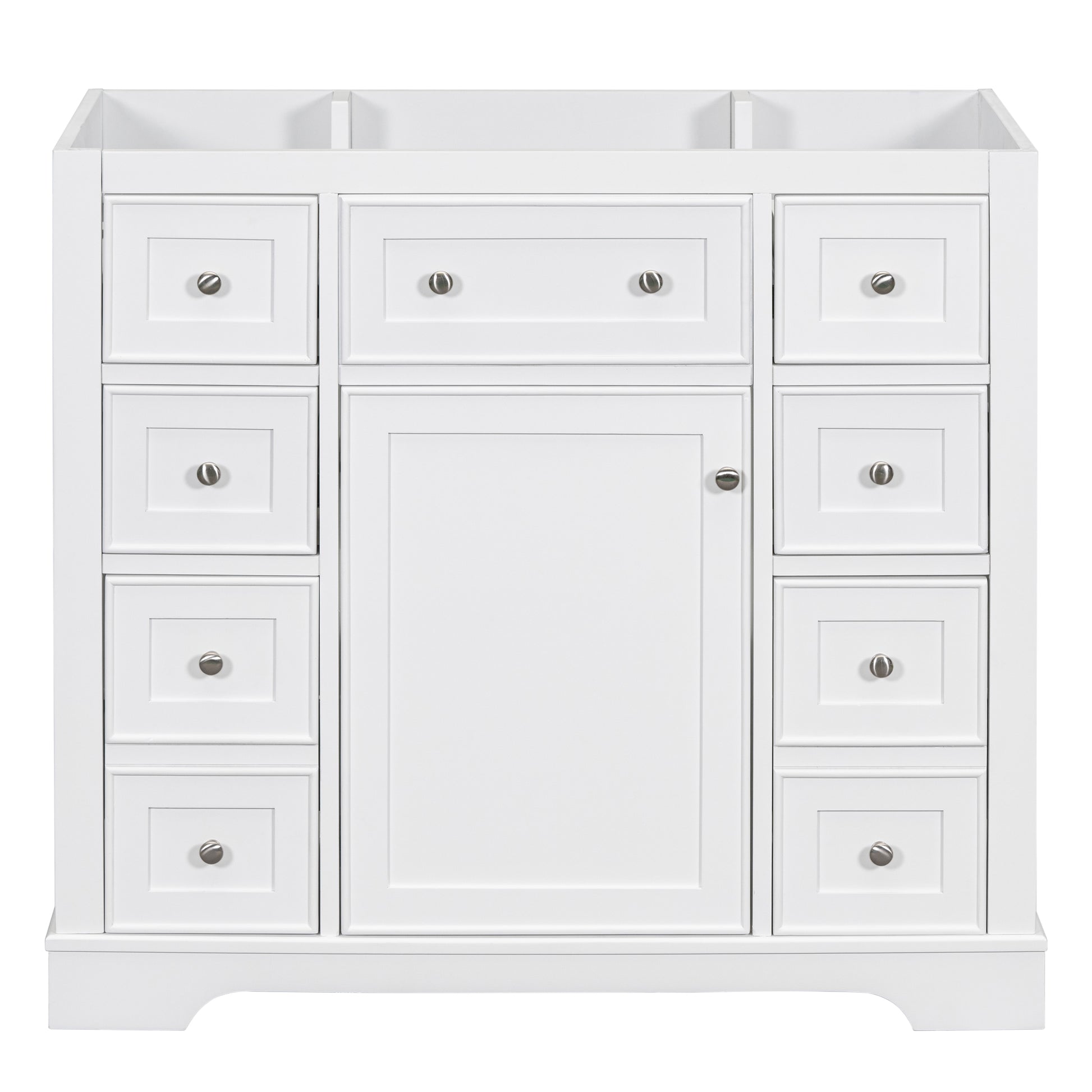 36" Bathroom Vanity Without Sink, Cabinet Base Only, One Cabinet And Six Drawers, White White Solid Wood Mdf