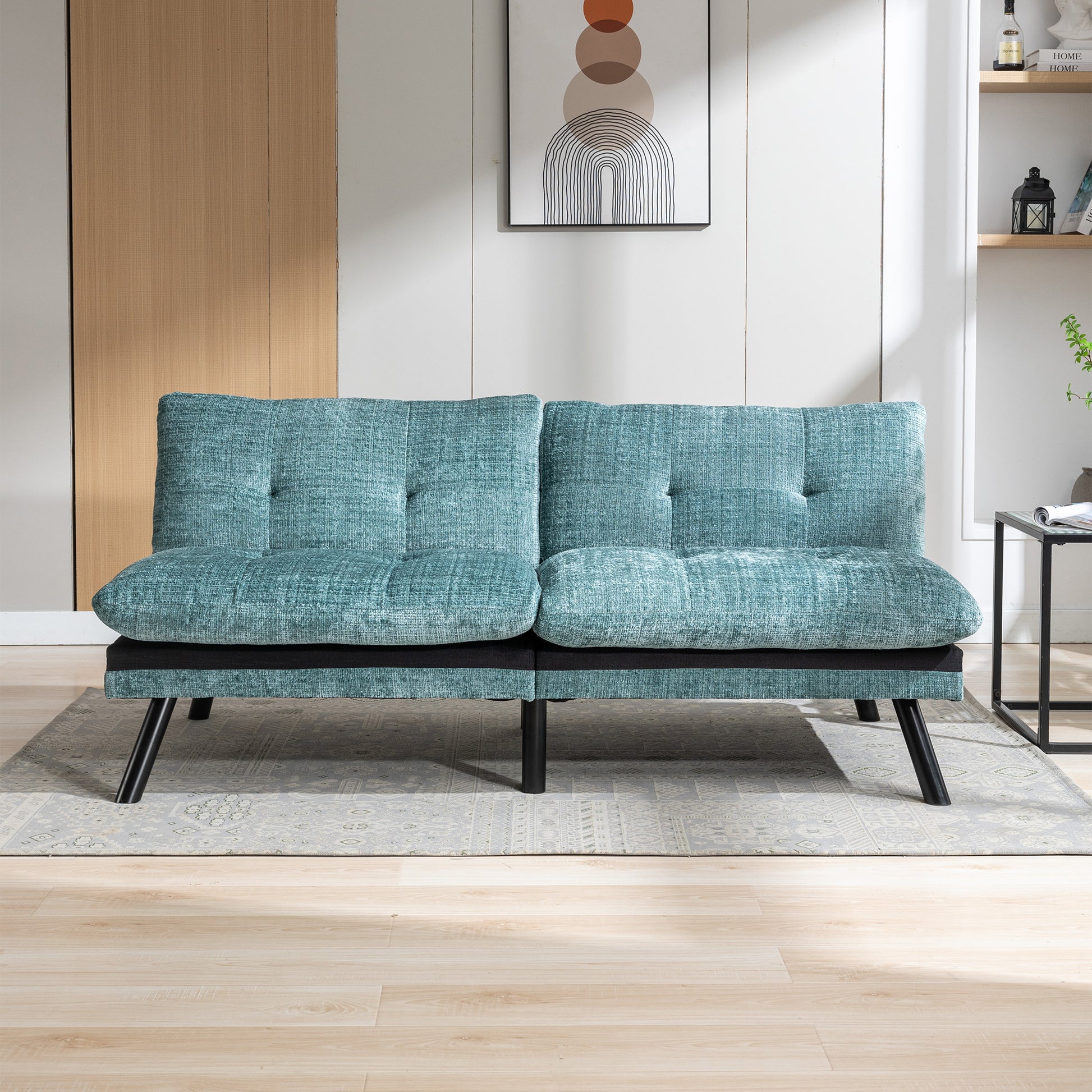 Convertible Sofa Bed Loveseat Futon Bedadjustable Lounge Couch With Metal Legs,Futon Sets For Compact Living Space Chenille Mint Green Mint Green Upholstered