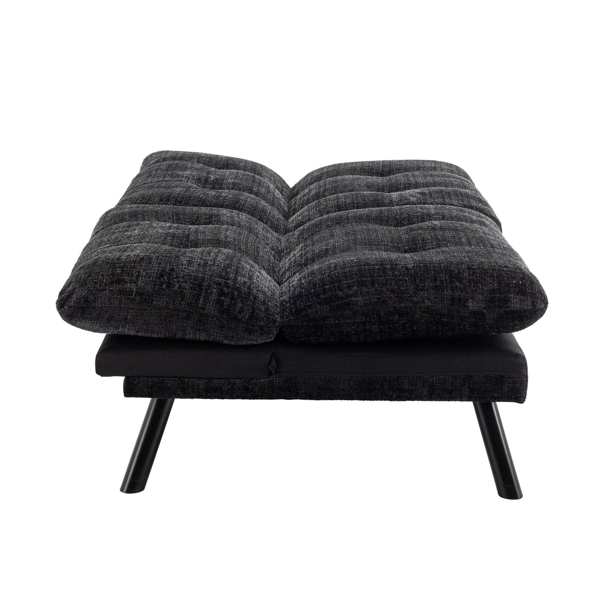 Convertible Sofa Bed Loveseat Futon Bedadjustable Lounge Couch With Metal Legs,Futon Sets For Compact Living Space Chenille Black Upholstered