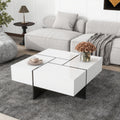 Unique Design Coffee Table With 4 Hidden Storage Compartments, Square Cocktail Table With Extendable Sliding Tabletop, Uv High Gloss Design Center Table For Living Room, 31.5