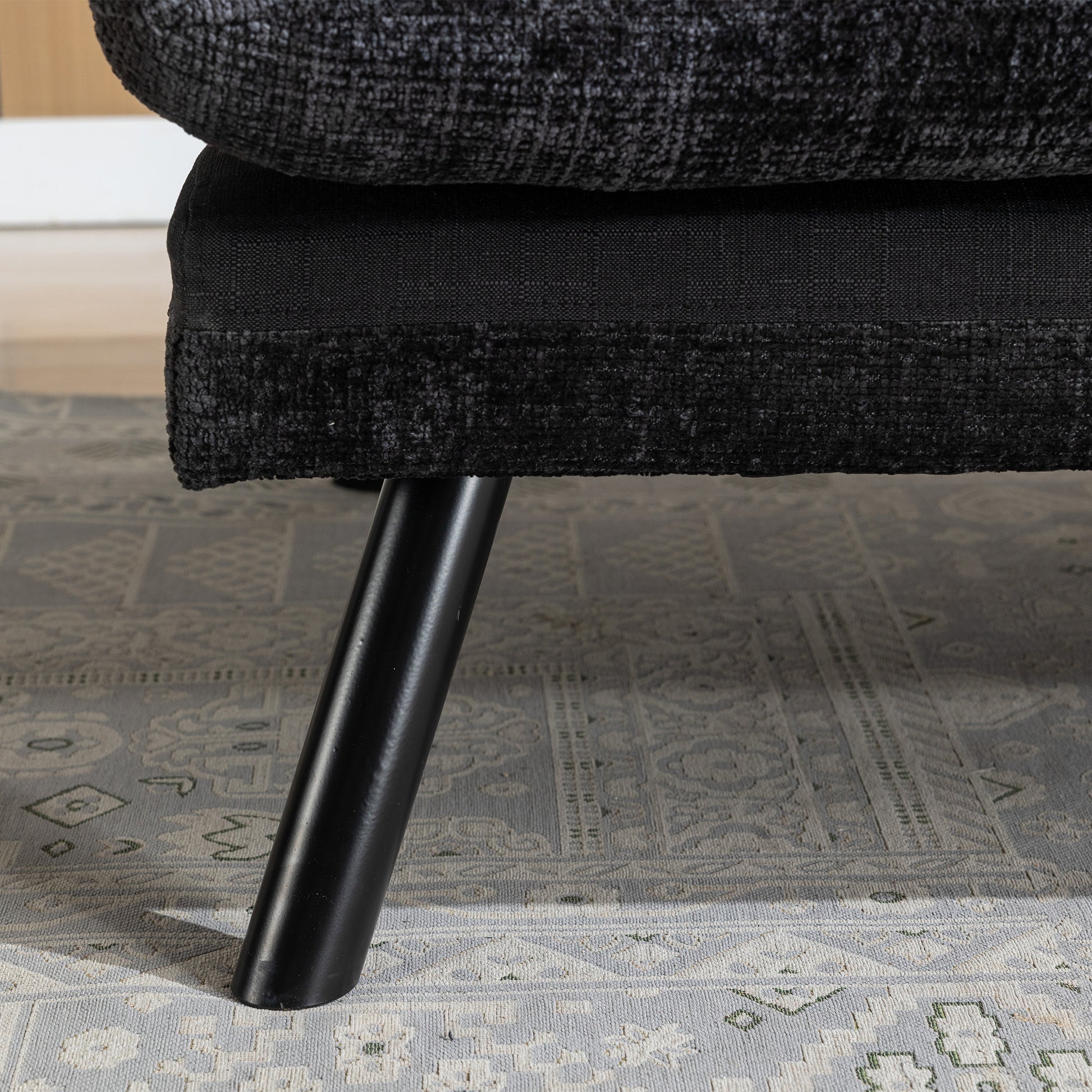 Convertible Sofa Bed Loveseat Futon Bedadjustable Lounge Couch With Metal Legs,Futon Sets For Compact Living Space Chenille Black Upholstered