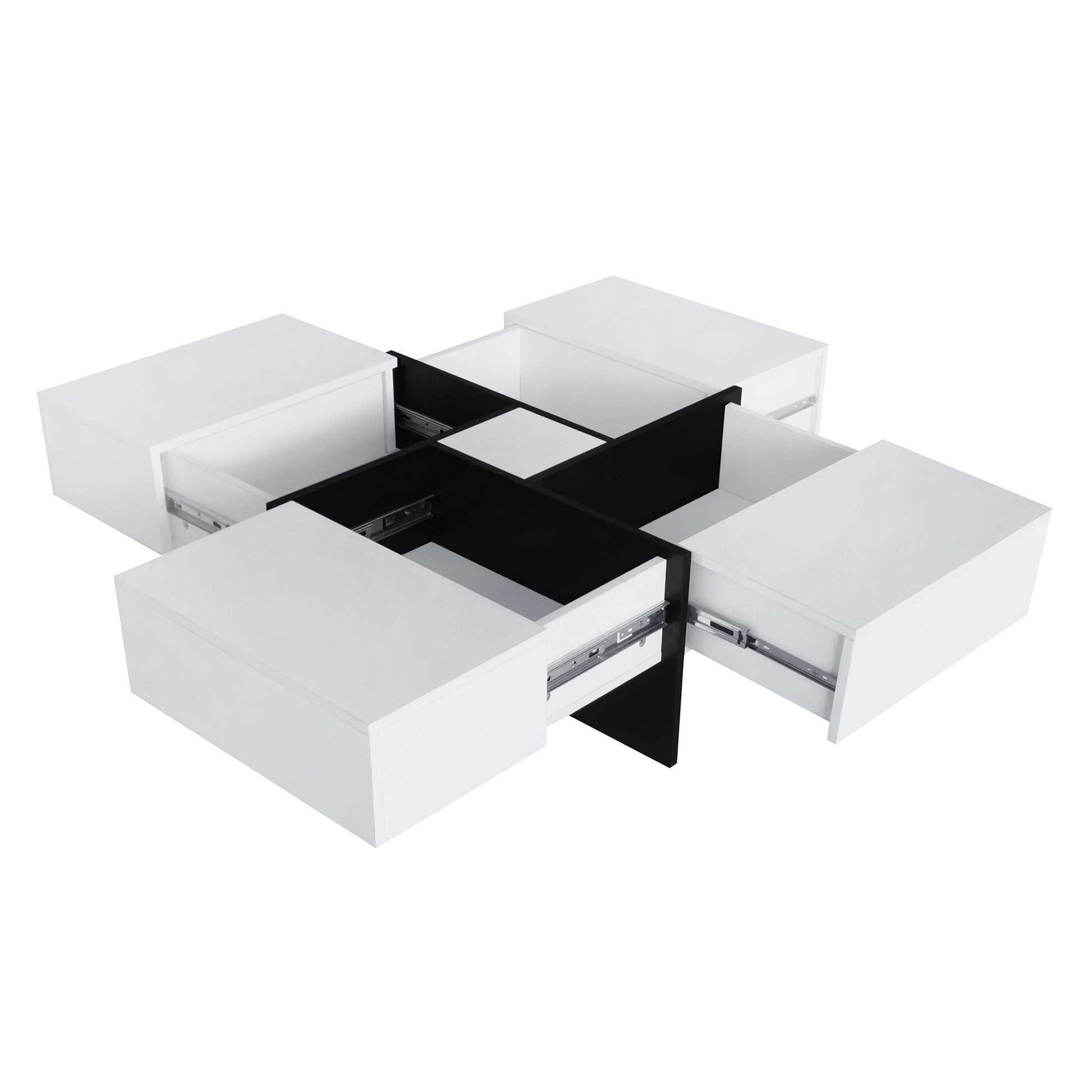 Unique Design Coffee Table With 4 Hidden Storage Compartments, Square Cocktail Table With Extendable Sliding Tabletop, Uv High Gloss Design Center Table For Living Room, 31.5"X 31.5" White Soft Close Drawers Primary Living Space Freestanding Square