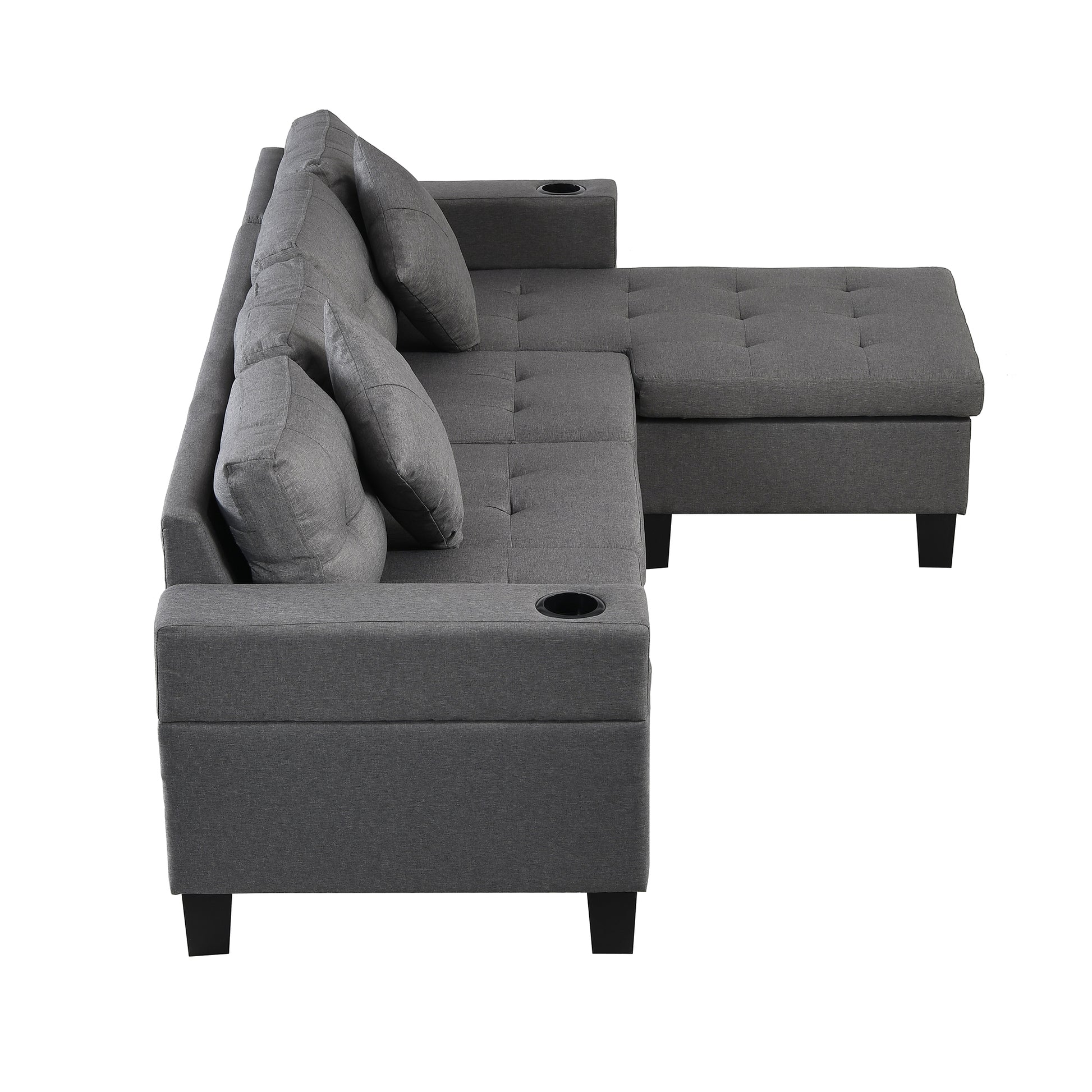 Sectional Sofa Set For Living Room With L Shape Chaise Lounge ,Cup Holder And Left Or Right Hand Chaise Modern 4 Seat Grey Fabric