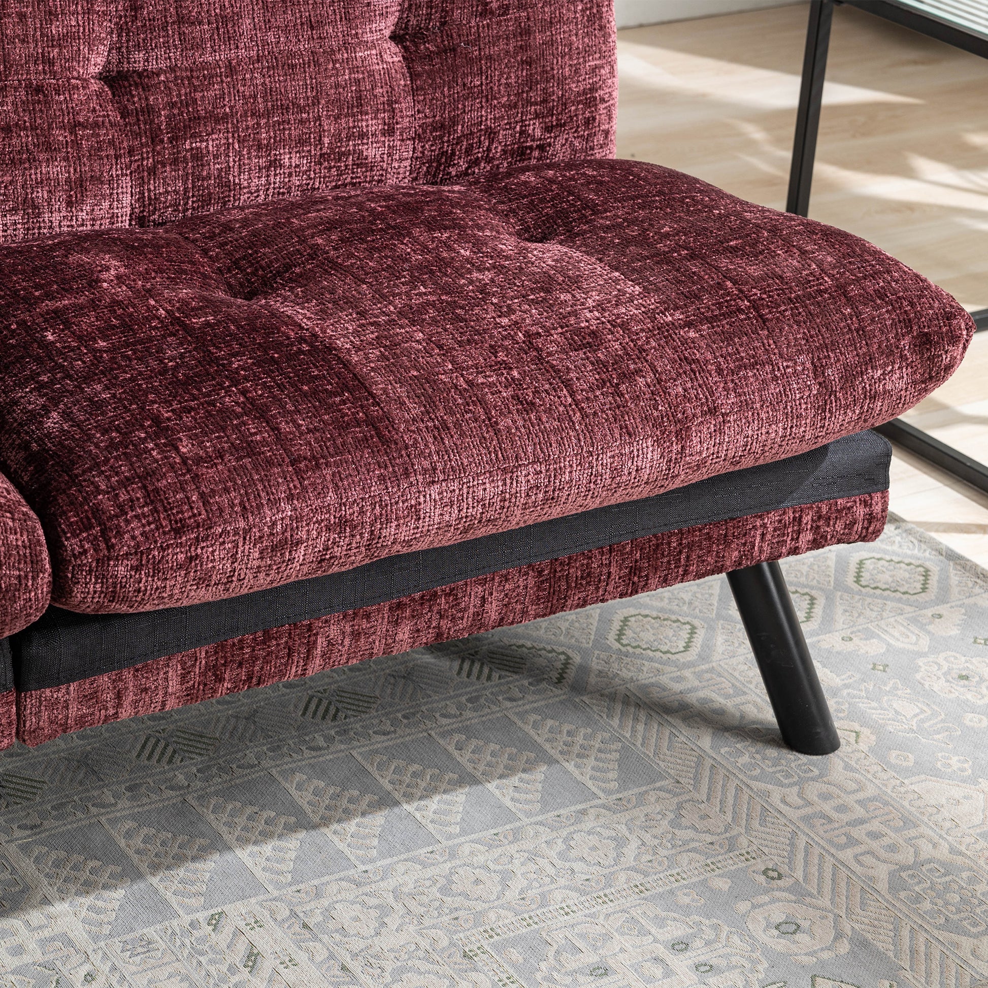 Convertible Sofa Bed Loveseat Futon Bedadjustable Lounge Couch With Metal Legs,Futon Sets For Compact Living Space Chenille Wine Red Wine Red Upholstered
