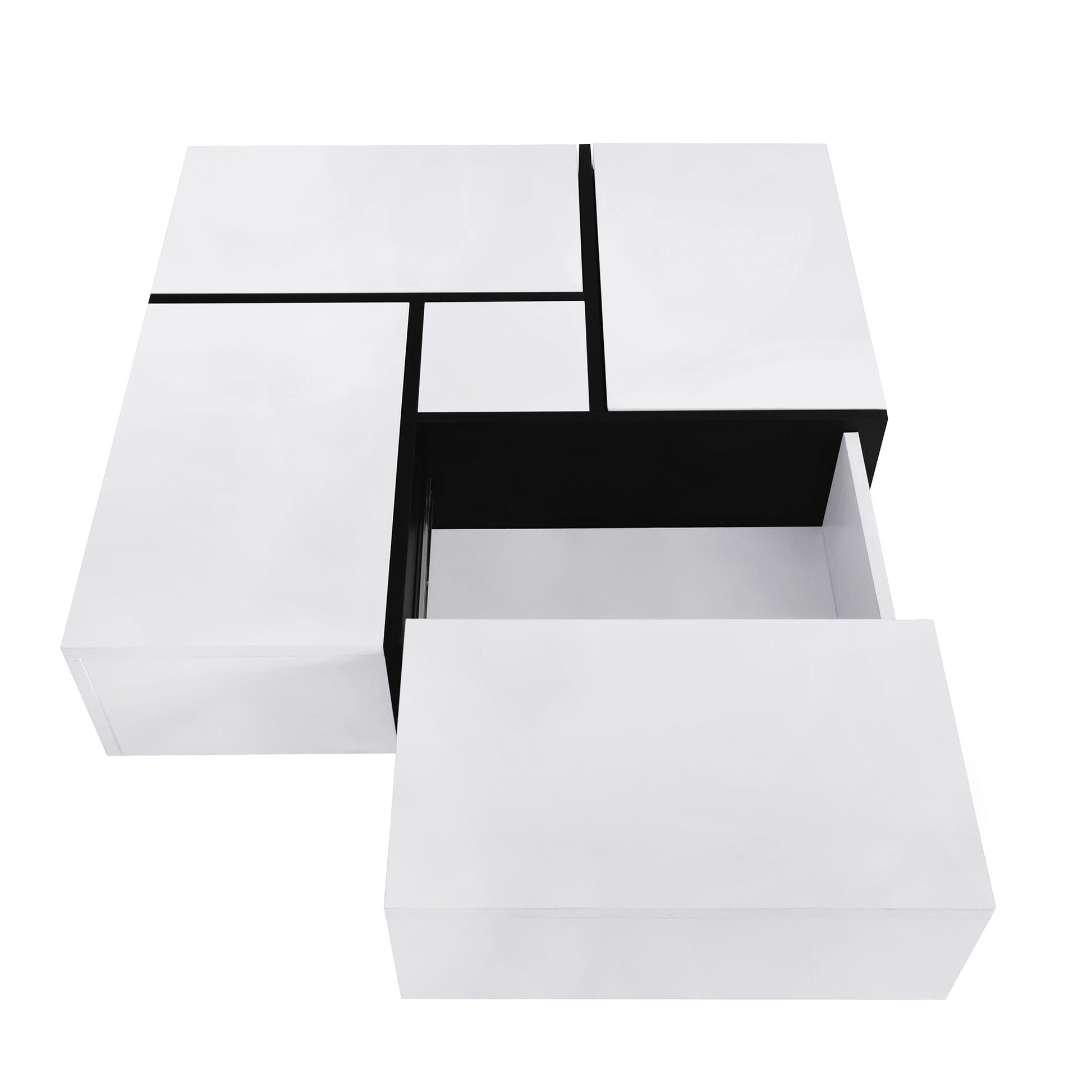 Unique Design Coffee Table With 4 Hidden Storage Compartments, Square Cocktail Table With Extendable Sliding Tabletop, Uv High Gloss Design Center Table For Living Room, 31.5"X 31.5" White Soft Close Drawers Primary Living Space Freestanding Square