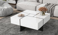 Unique Design Coffee Table With 4 Hidden Storage Compartments, Square Cocktail Table With Extendable Sliding Tabletop, Uv High Gloss Design Center Table For Living Room, 31.5