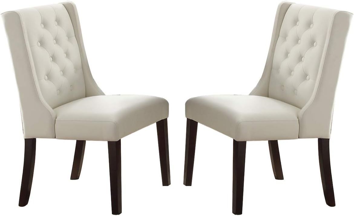 Contemporary White Faux Leather 7Pc Dining Set Solid Wood Dining Table And 6X Side Chair Tufted Wingback Design Dining Room Furniture Espresso Wood Dining Room Rubberwood Rectangular Dining Table With Chair Upholstered Chair Wood Espresso White Seats 6