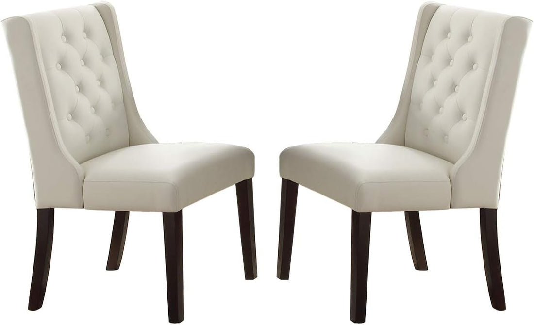 Modern Faux Leather White Tufted Set Of 2 Chairs Dining Seat Chair Birch Wood White Brown Dining Room Foam Contemporary,Modern Dining Chairs Birch Tufted Back Mdf