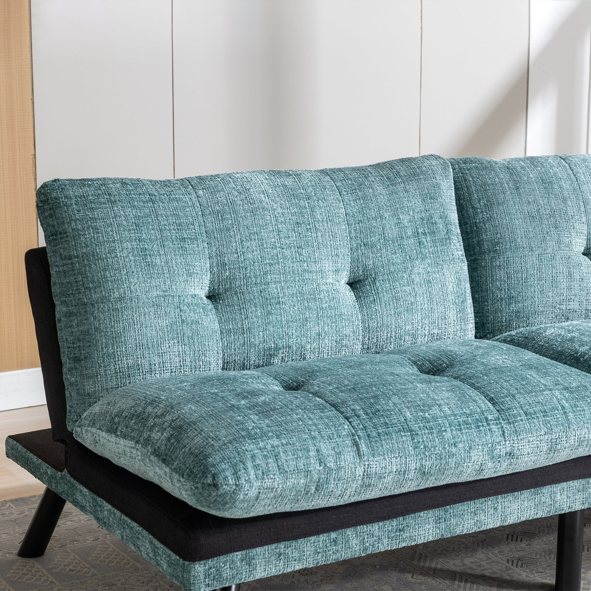 Convertible Sofa Bed Loveseat Futon Bedadjustable Lounge Couch With Metal Legs,Futon Sets For Compact Living Space Chenille Mint Green Mint Green Upholstered