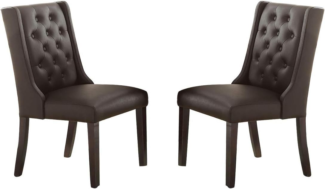 Modern Faux Leather Espresso Tufted Set Of 2 Chairs Dining Seat Chair Birch Veneer Mdf Kitchen Dining Room Espresso Brown Dining Room Foam Rectangular Classic,Contemporary,Modern Dining Chairs Birch Wing Back Mdf