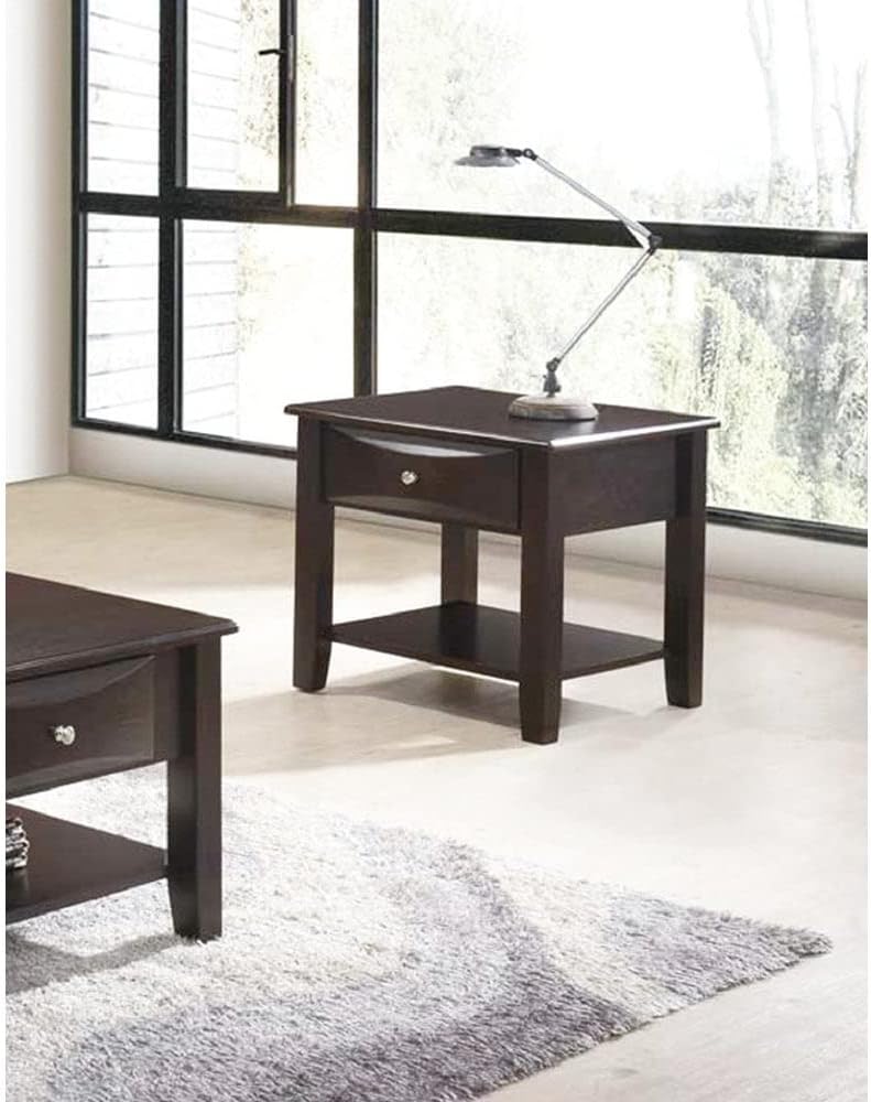 Simple Modern Look Wooden End Table Living Room Sofa Side Table Venner Drawerand Shelf Brown Brown Primary Living Space Modern Rubberwood Rectangular Drawers Coffee & End Tables Solid Wood