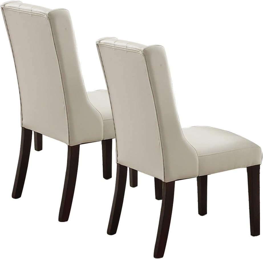 Modern Faux Leather White Tufted Set Of 2 Chairs Dining Seat Chair Birch Wood White Brown Dining Room Foam Contemporary,Modern Dining Chairs Birch Tufted Back Mdf