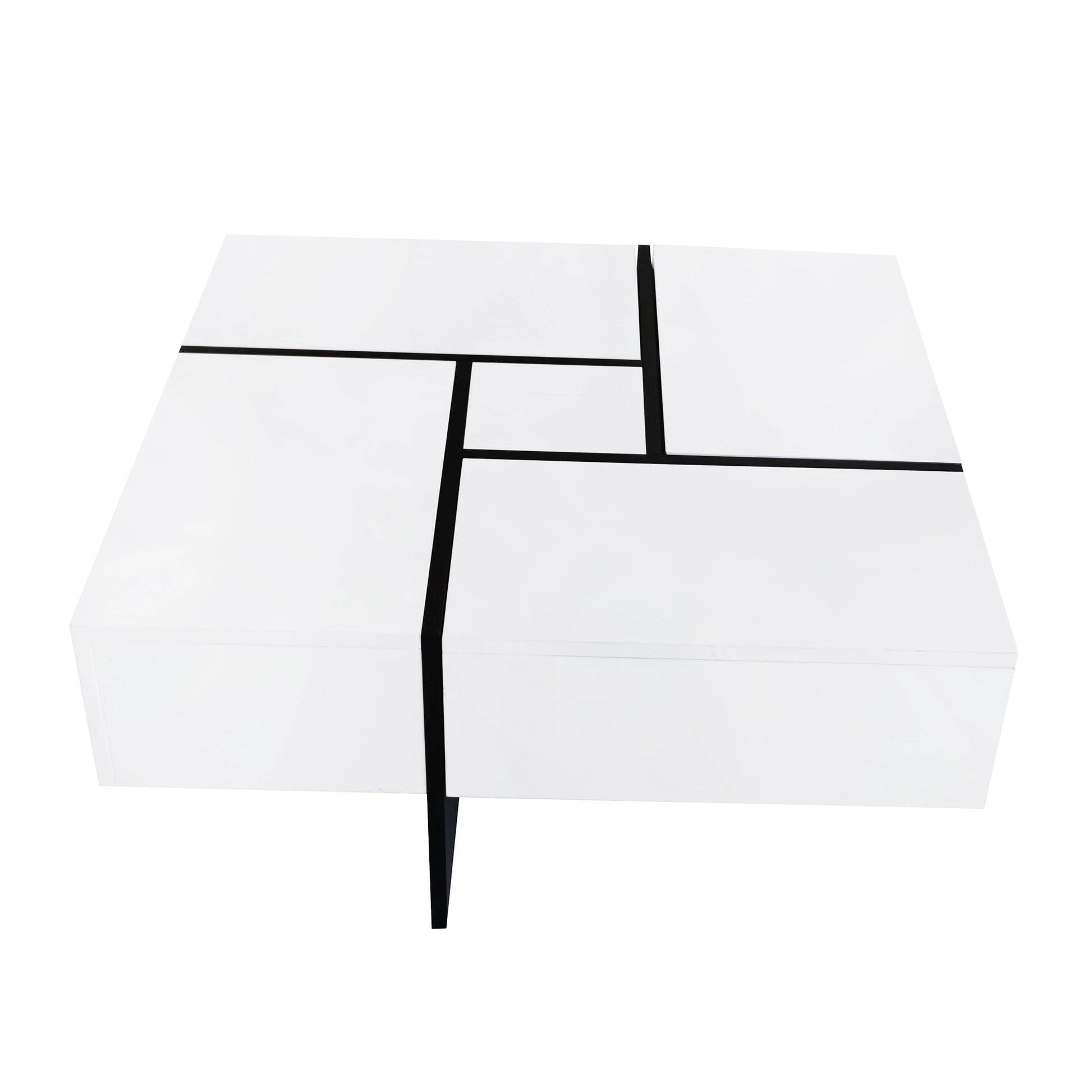 Unique Design Coffee Table With 4 Hidden Storage Compartments, Square Cocktail Table With Extendable Sliding Tabletop, Uv High Gloss Design Center Table For Living Room, 31.5"X 31.5" White Soft Close Drawers Primary Living Space Freestanding Square
