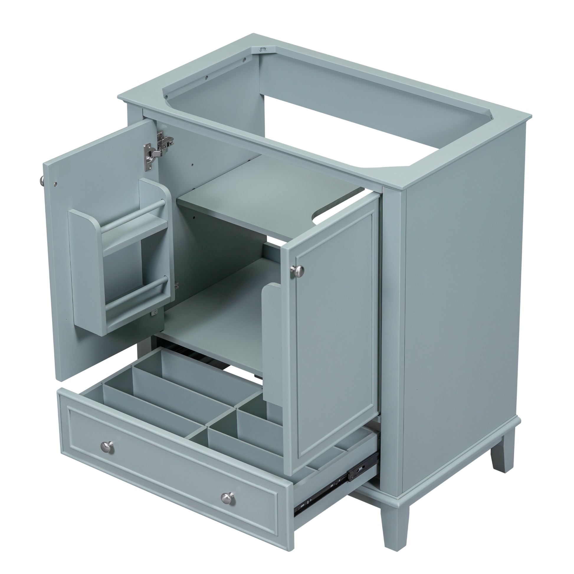 30" Bathroom Vanity Without Sink, Base Only, Multi Functional Bathroom Cabinet With Doors And Drawer, Solid Frame And Mdf Board, Green Green Solid Wood Mdf