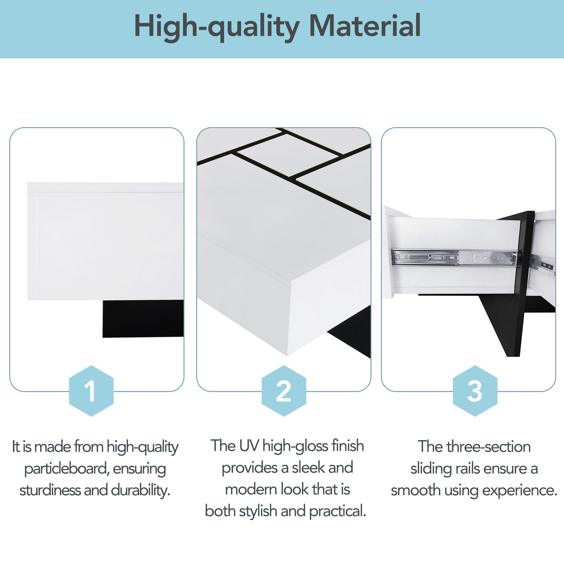 Unique Design Coffee Table With 4 Hidden Storage Compartments, Square Cocktail Table With Extendable Sliding Tabletop, Uv High Gloss Design Center Table For Living Room, 31.5"X 31.5" White Soft Close Drawers Primary Living Space Freestanding Square
