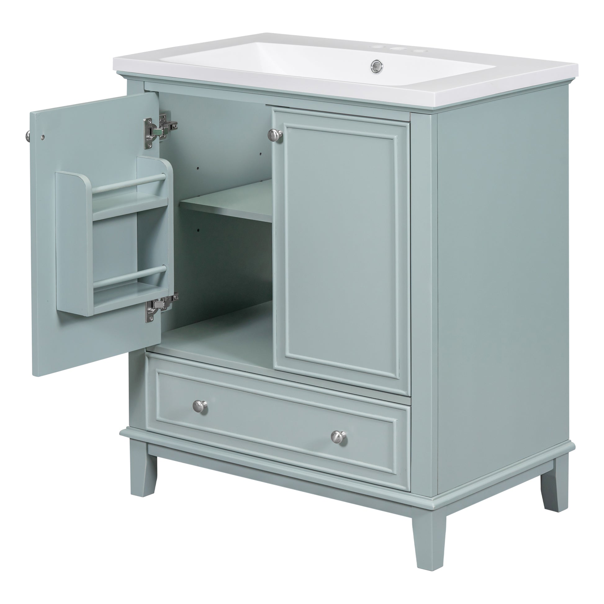 30" Bathroom Vanity With Sink Combo, Multi Functional Bathroom Cabinet With Doors And Drawer, Solid Frame And Mdf Board, Green Old Sku:Sy999606Aac Green Solid Wood Mdf
