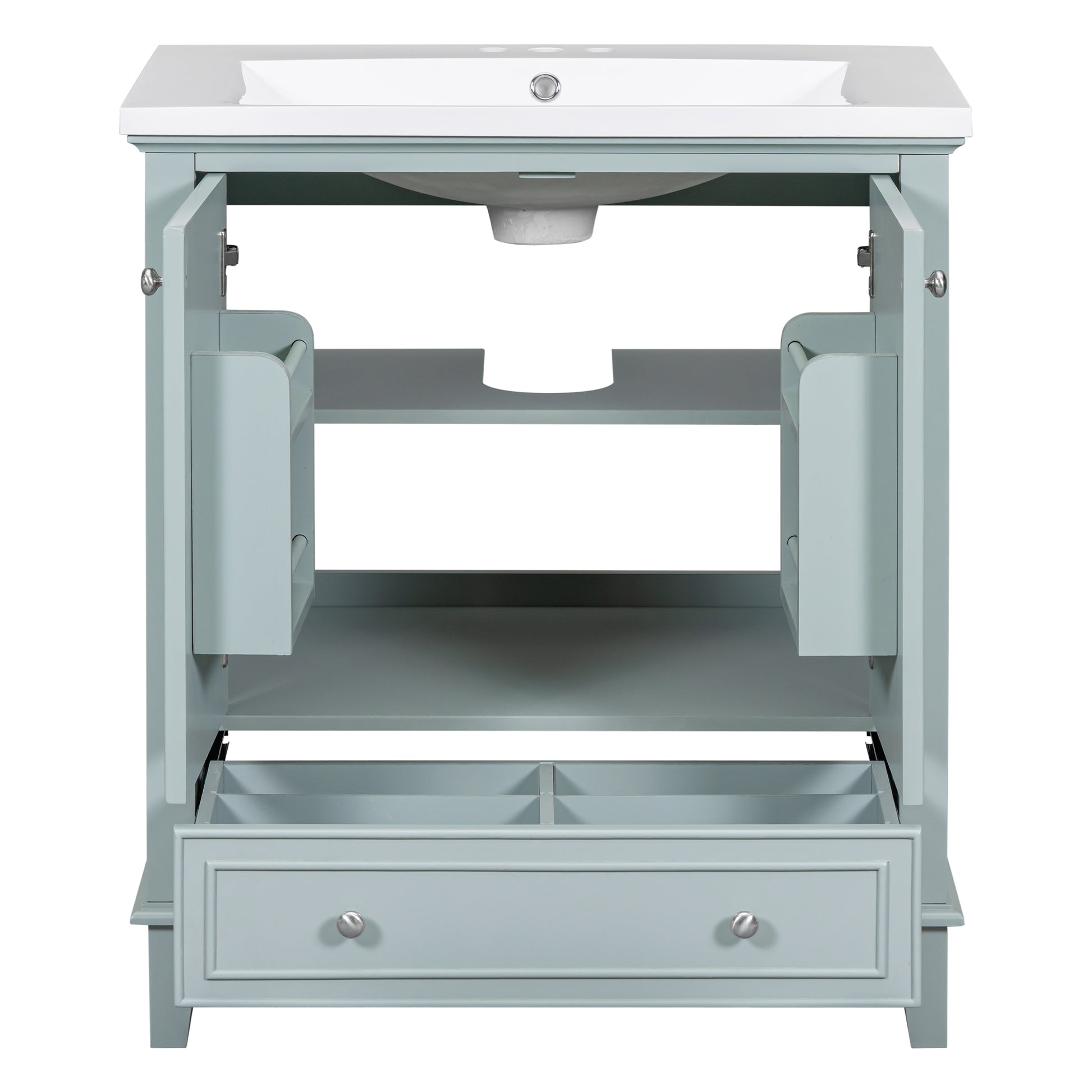 30" Bathroom Vanity With Sink Combo, Multi Functional Bathroom Cabinet With Doors And Drawer, Solid Frame And Mdf Board, Green Old Sku:Sy999606Aac Green Solid Wood Mdf