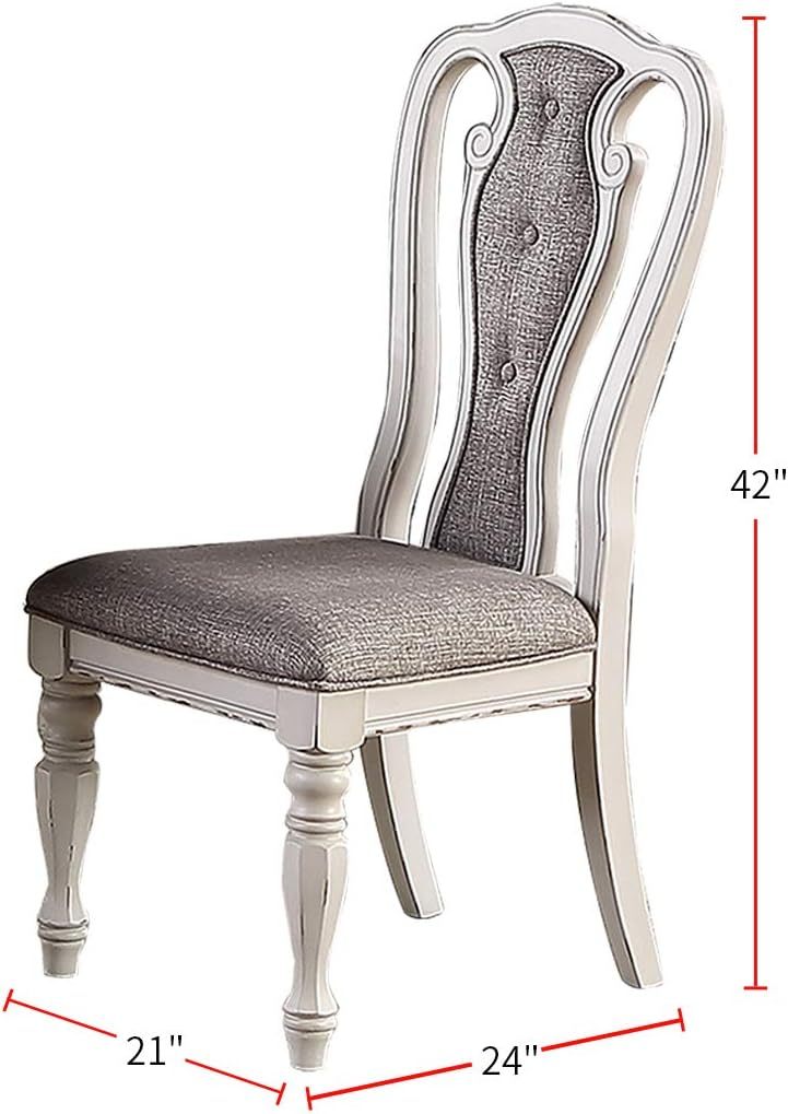 Antique White Set Of 2 Dining Chairs Grey Upholstered Tufted Unique Design Chairs Back Cushion Seat Dining Room Grey Dining Room Contemporary,Transitional Dining Chairs Rubberwood Tufted Back Solid Wood