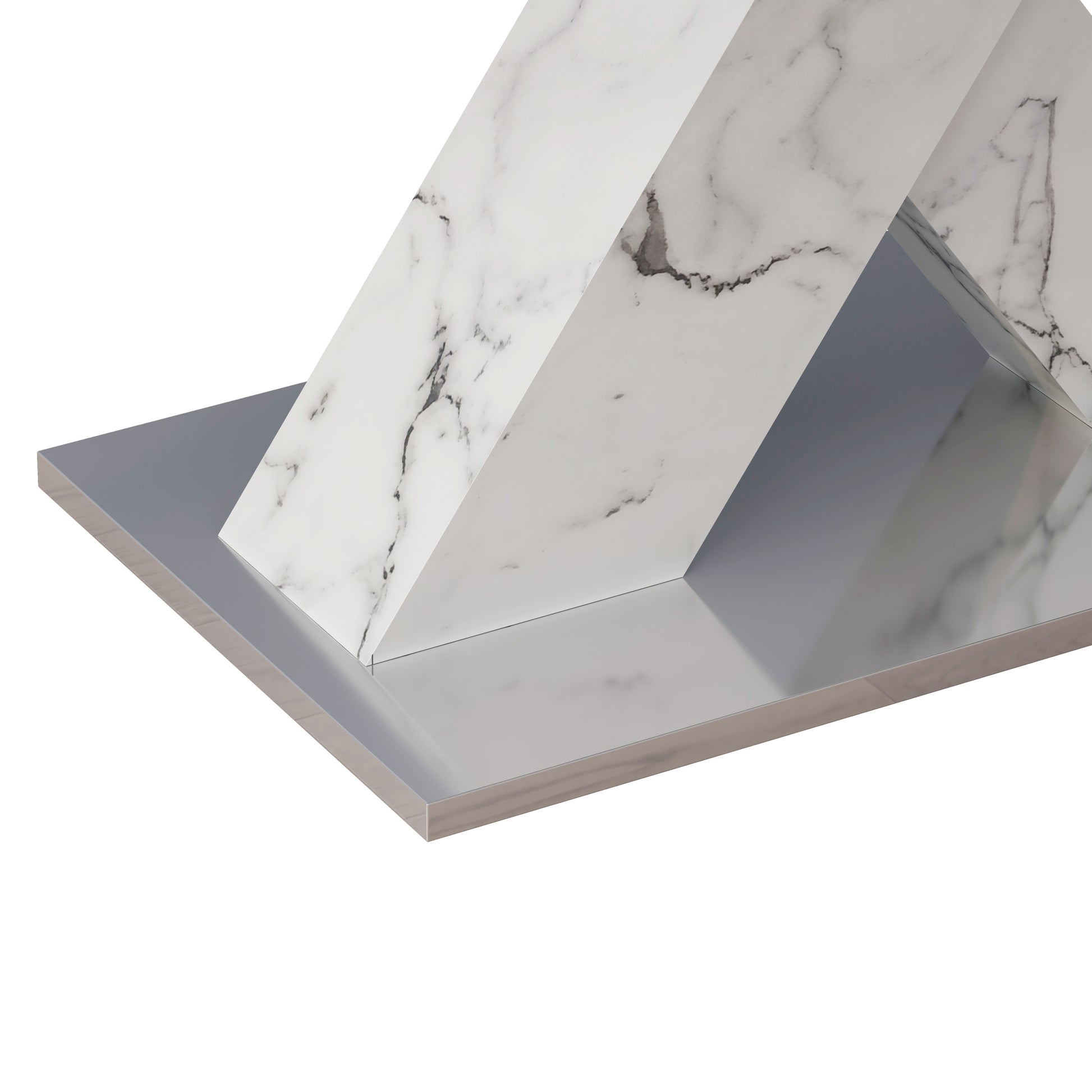 Modern Square Dining Table,Stretchable,Printed Black Marble Table Top Mdf White X Shape Table Leg With Metal Base Black White Mdf Steel