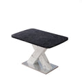 Modern Square Dining Table,Stretchable,Printed Black Marble Table Top Mdf White X Shape Table Leg With Metal Base Black White Mdf Steel