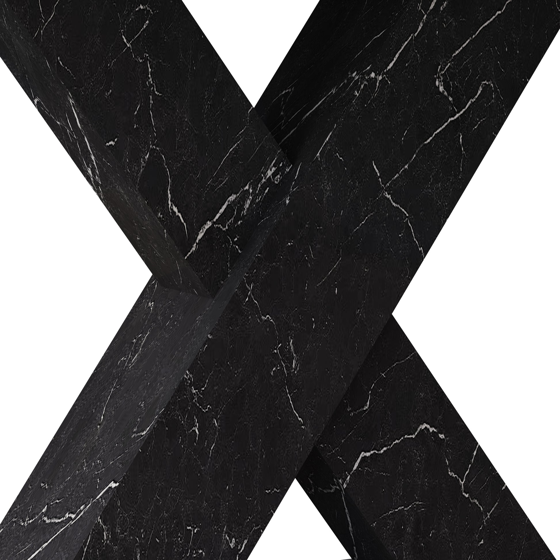 Modern Square Dining Table, Stretchable, Printed White Marble Table Top Mdf Black X Shape Table Leg With Metal Base White Black Mdf Steel