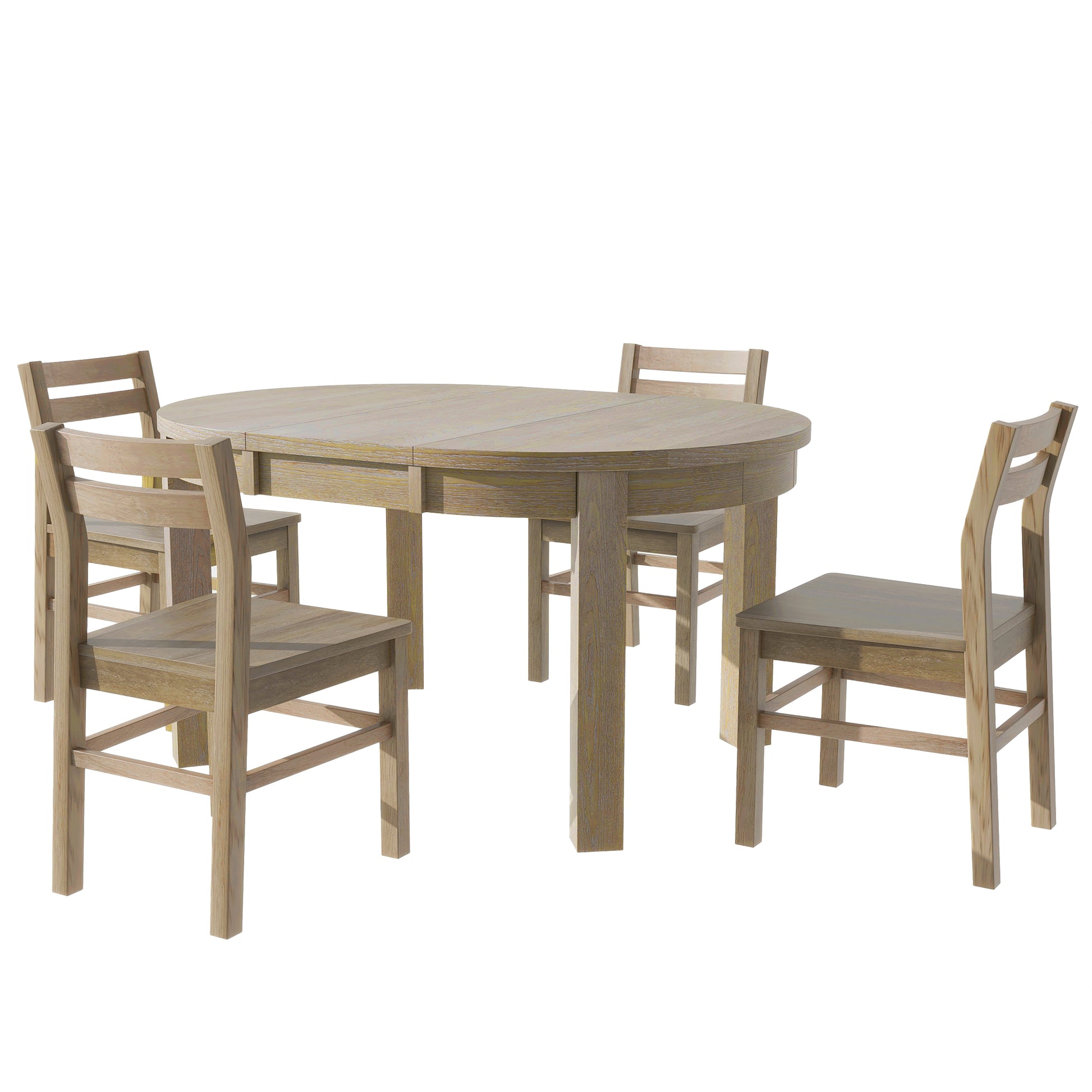 Farmhouse 5 Piece Extendable Round Dining Table Set With Storage Drawers And 4 Dining Chairs,16" Removable Leaf, Natural Wood Dining Room Extendable Rubberwood Round Dining Table With Chair Wood Wood Natural Ladder Back Seats 4 42 Inches Removable Leaf