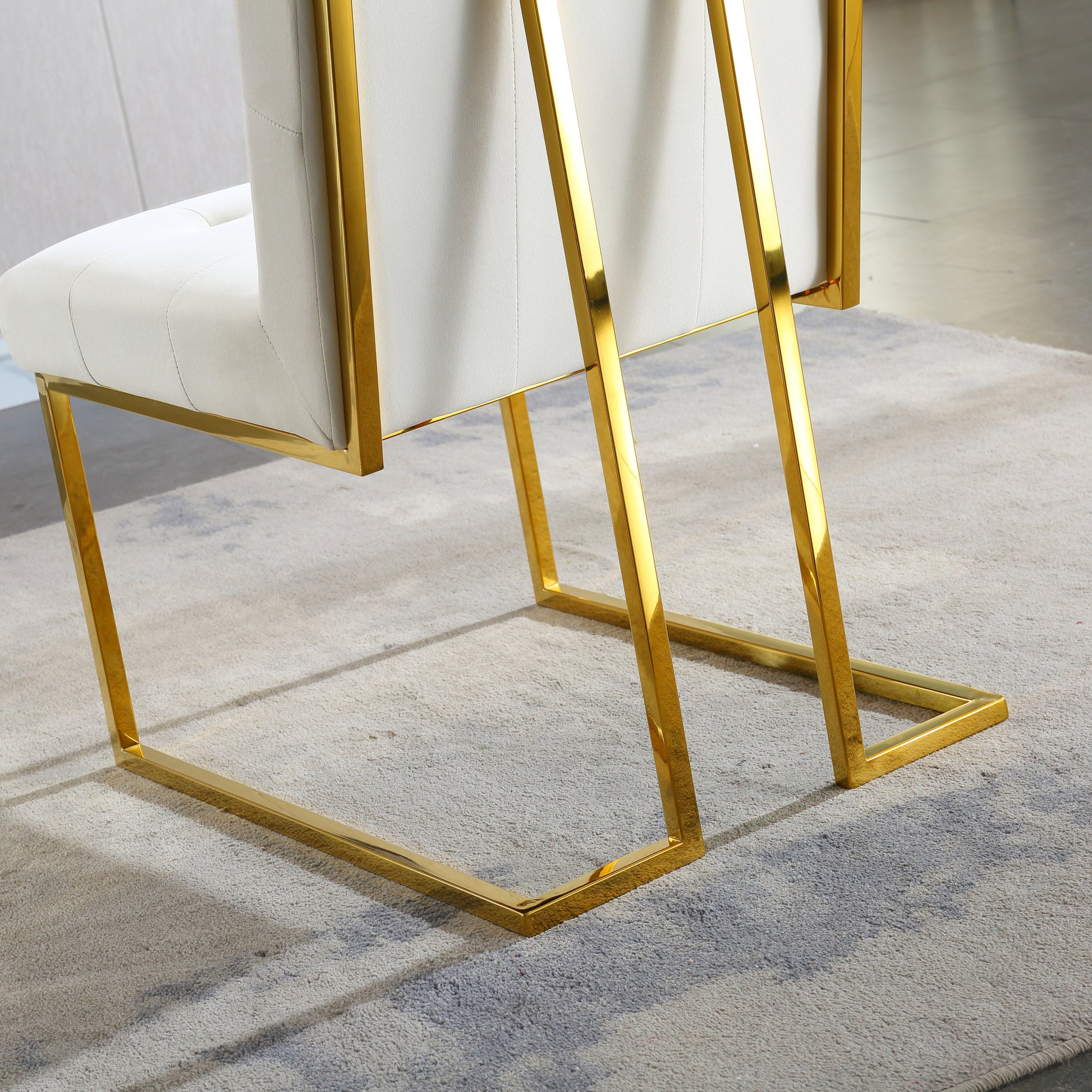 Modern Velvet Dining Chair Set Of 2, Tufted Design And Gold Finish Stainless Base Beige Velvet