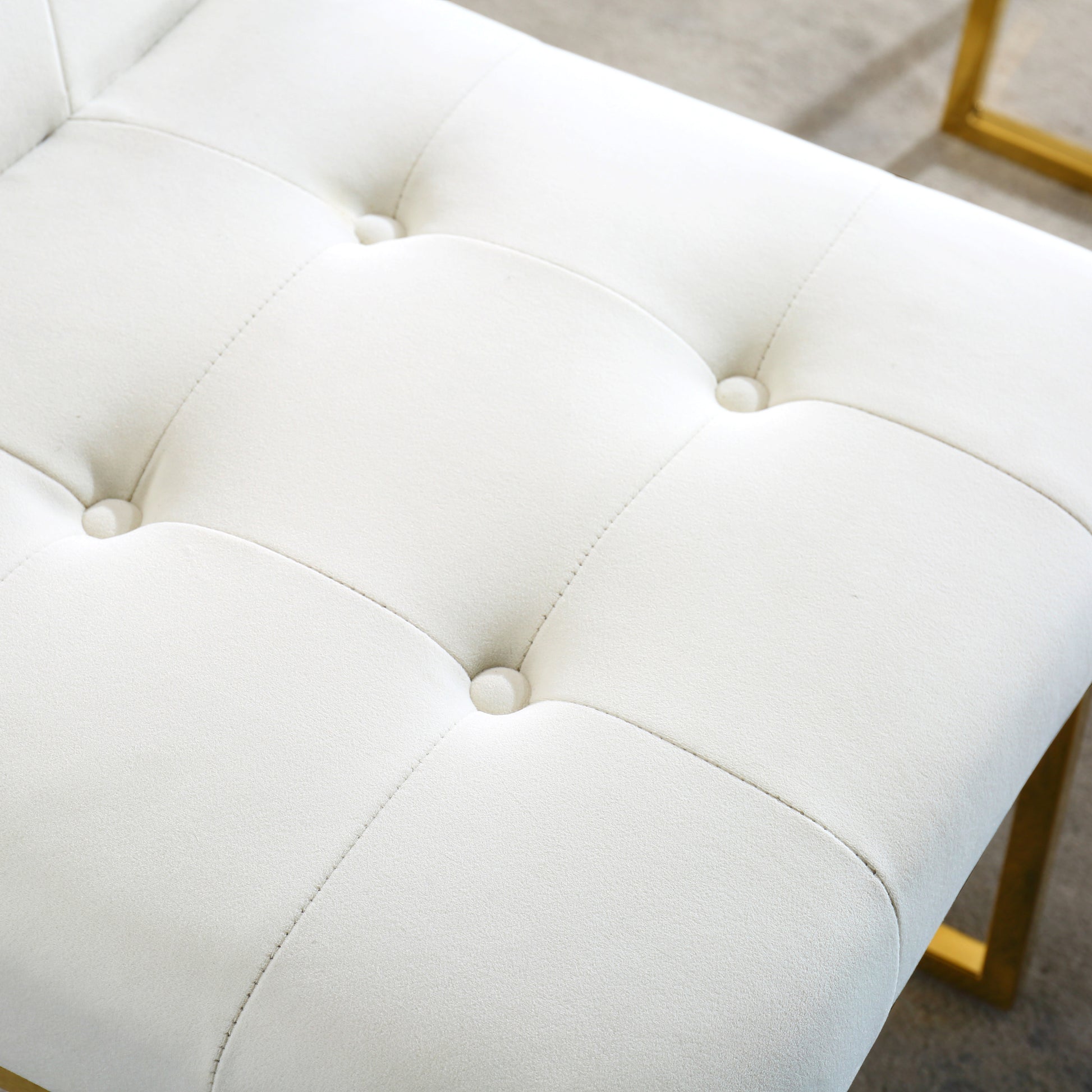 Modern Velvet Dining Chair Set Of 2, Tufted Design And Gold Finish Stainless Base Beige Velvet