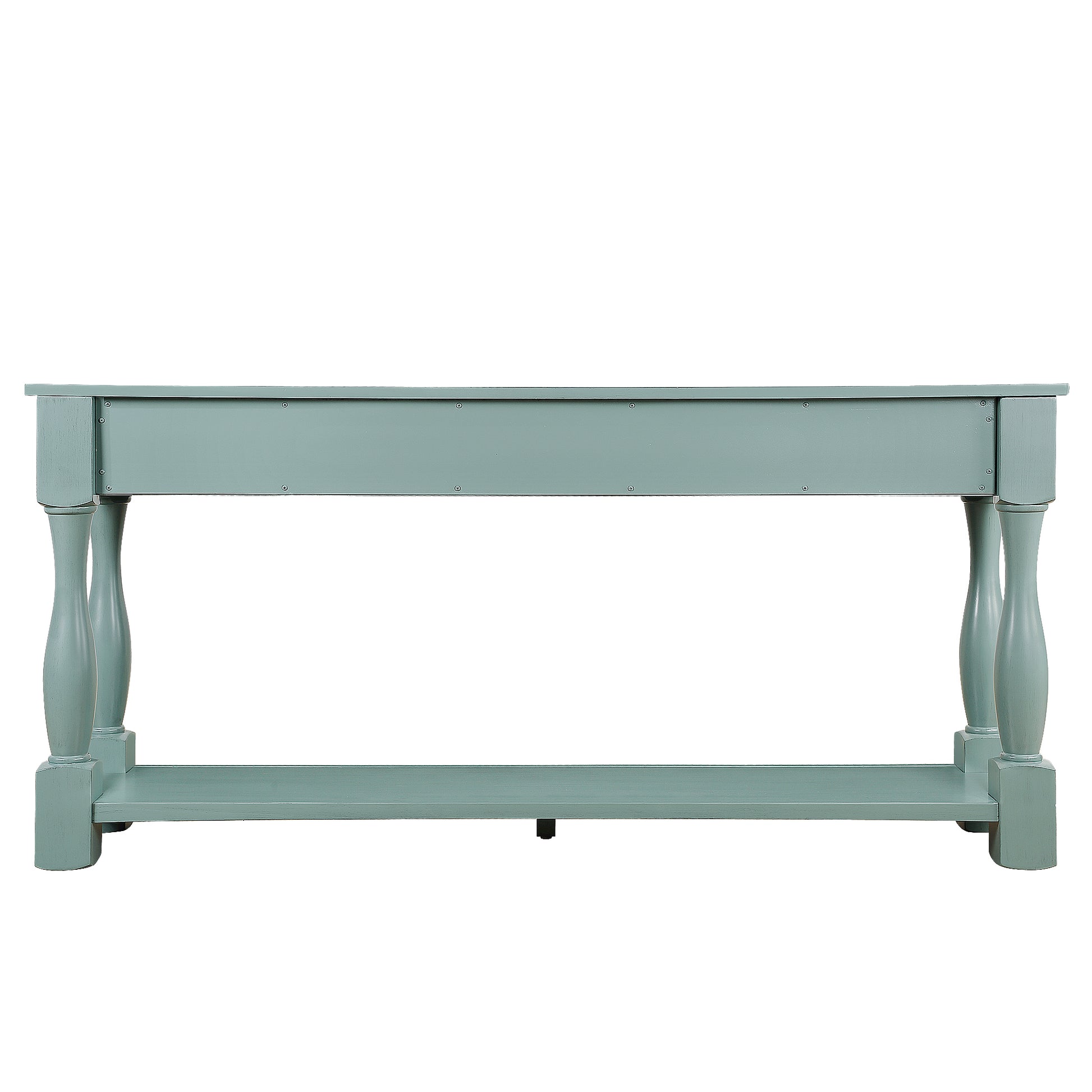 63Inch Long Wood Console Table With 3 Drawers And 1 Bottom Shelf For Entryway Hallway Easy Assembly Extra Thick Sofa Table Retro Blue Retro Blue Distressed Finish Primary Living Space American Design Pine Drawers Console Tables Pine