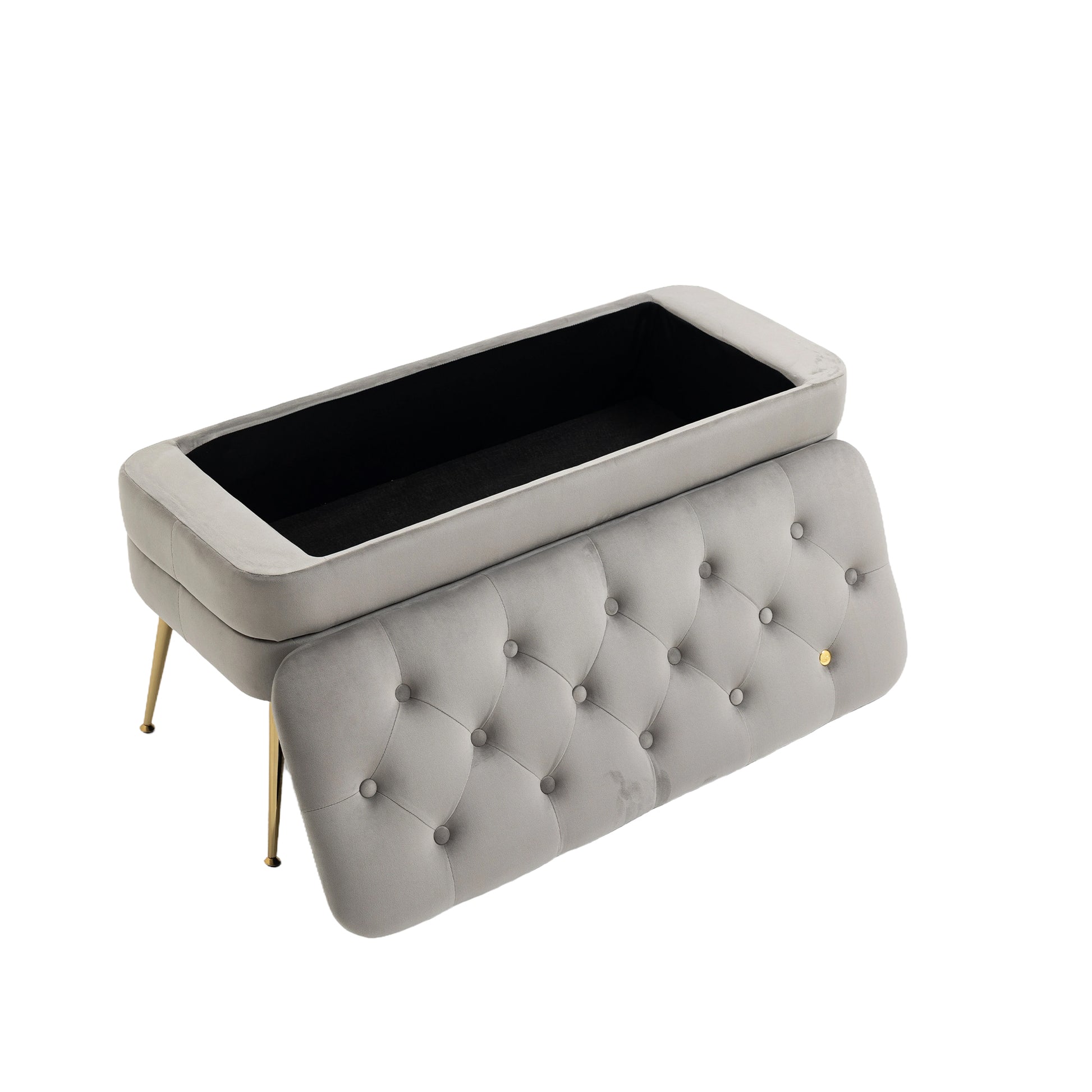 Coolmore Storage Ottoman, Bedroom End Bench,Upholstered Fabric Storage Ottoman With Safety Hinge, Entryway Padded Footstool, Ottoman Bench For Living Room & Bedroom Gray Velvet