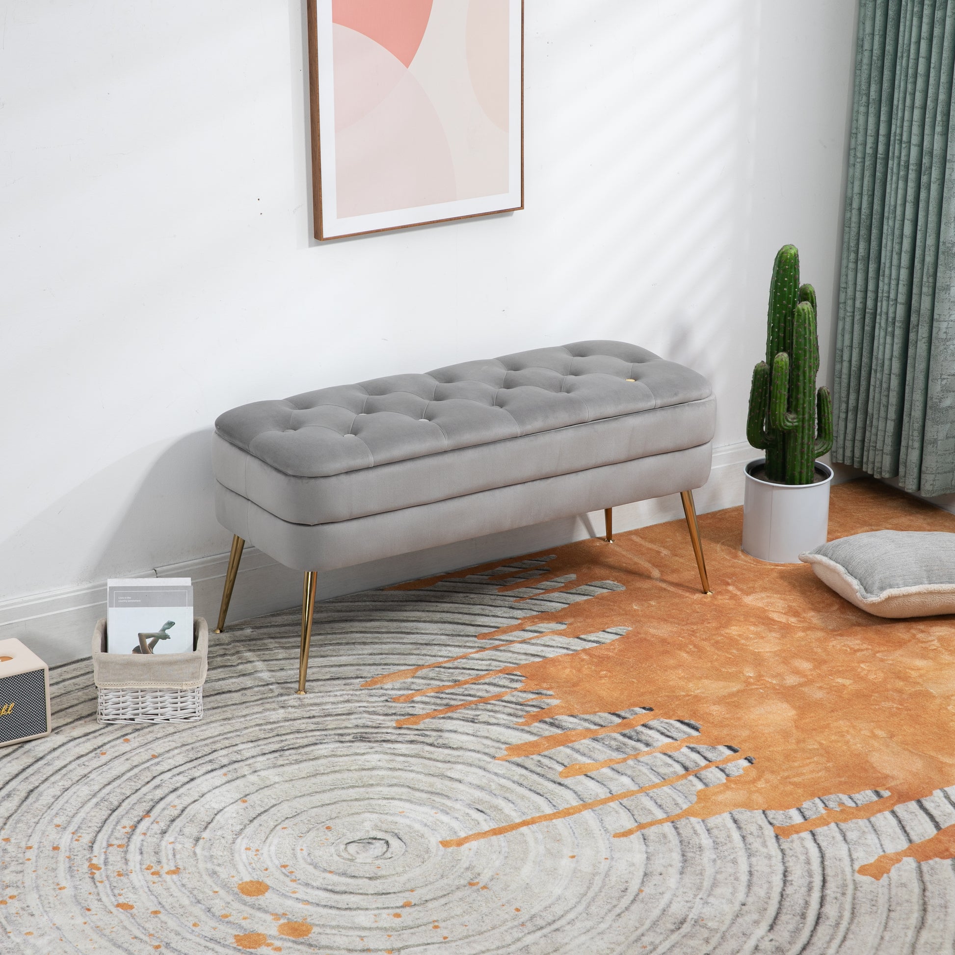 Coolmore Storage Ottoman, Bedroom End Bench,Upholstered Fabric Storage Ottoman With Safety Hinge, Entryway Padded Footstool, Ottoman Bench For Living Room & Bedroom Gray Velvet