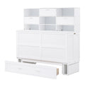 Queen Size Murphy Bed With Bookcase, Bedside Shelves And A Big Drawer, White White Solid Wood Mdf
