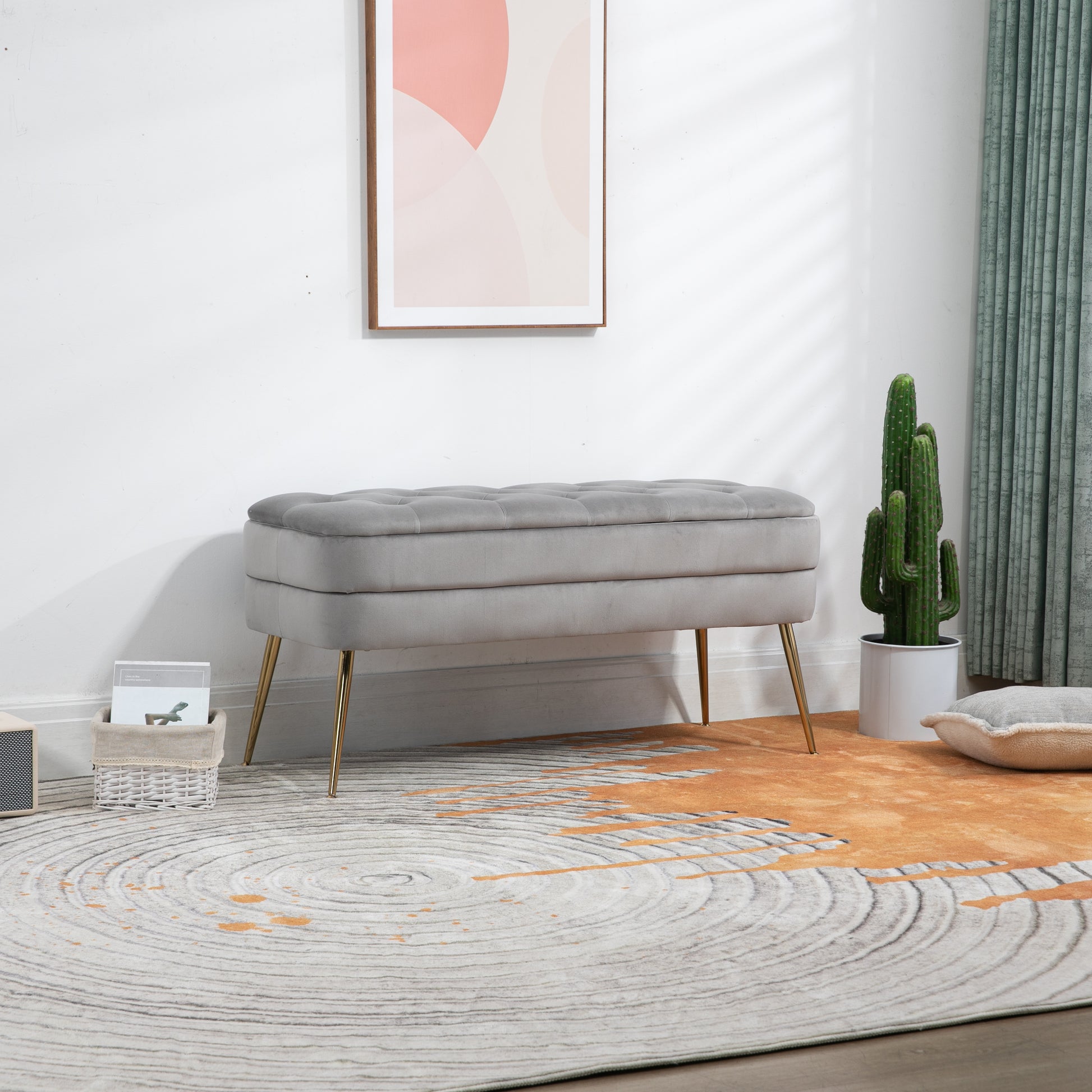 Coolmore Storage Ottoman, Bedroom End Bench,Upholstered Fabric Storage Ottoman With Safety Hinge, Entryway Padded Footstool, Ottoman Bench For Living Room & Bedroom Gray Velvet