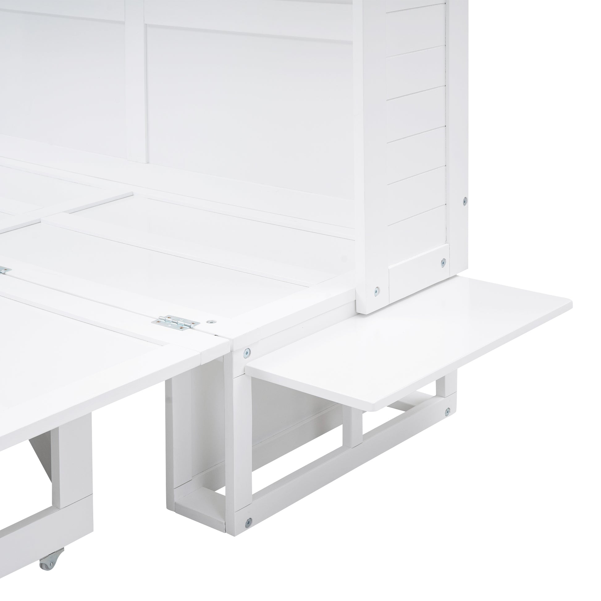 Queen Size Murphy Bed With Bookcase, Bedside Shelves And A Big Drawer, White White Solid Wood Mdf