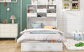 Queen Size Murphy Bed With Bookcase, Bedside Shelves And A Big Drawer, White White Solid Wood Mdf
