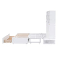Queen Size Murphy Bed With Bookcase, Bedside Shelves And A Big Drawer, White White Solid Wood Mdf