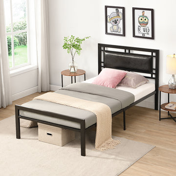 Twin Size Metal Bed Sturdy System Metal Bed Frame ,Modern Style And Comfort To Any Bedroom ,Black Black Metal