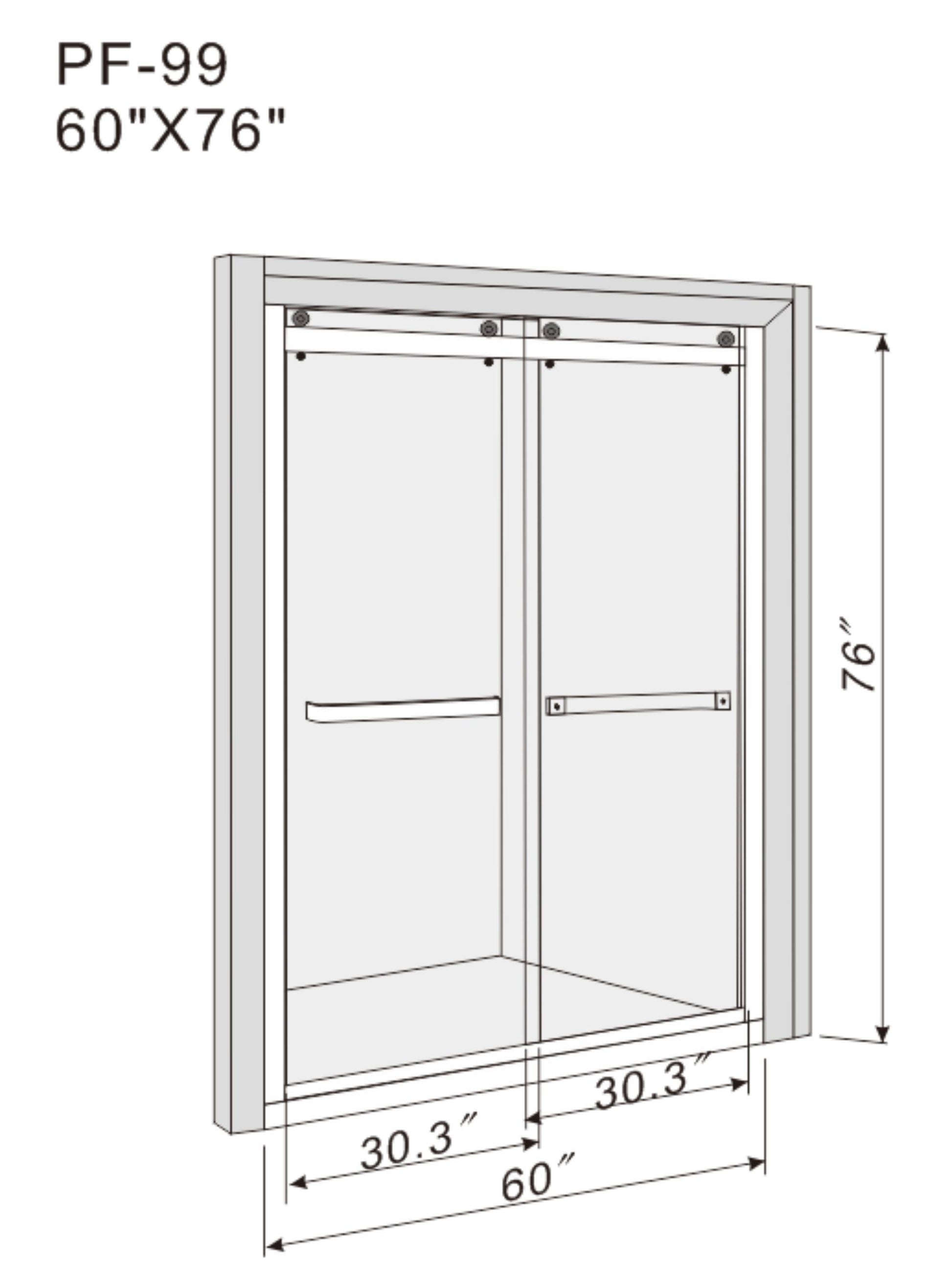 Semi Frameless Double Sliding Glass Shower Doors, 60" Width X 76"Height With 3 8" 10Mm Clear Tempered Glass, Matt Black Finish Matt Black Bathroom American Design Stainless Steel Tempered Glass