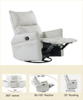 Rocking Recliner Chair,360 Degree Swivel Nursery Rocking Chair,Glider Chair,Modern Small Rocking Swivel Recliner Chair For Bedroom,Living Room Chair Home Theater Seat,Side Pocket Light Gray Solid Light Brown Primary Living Space Push Button Rubberwood
