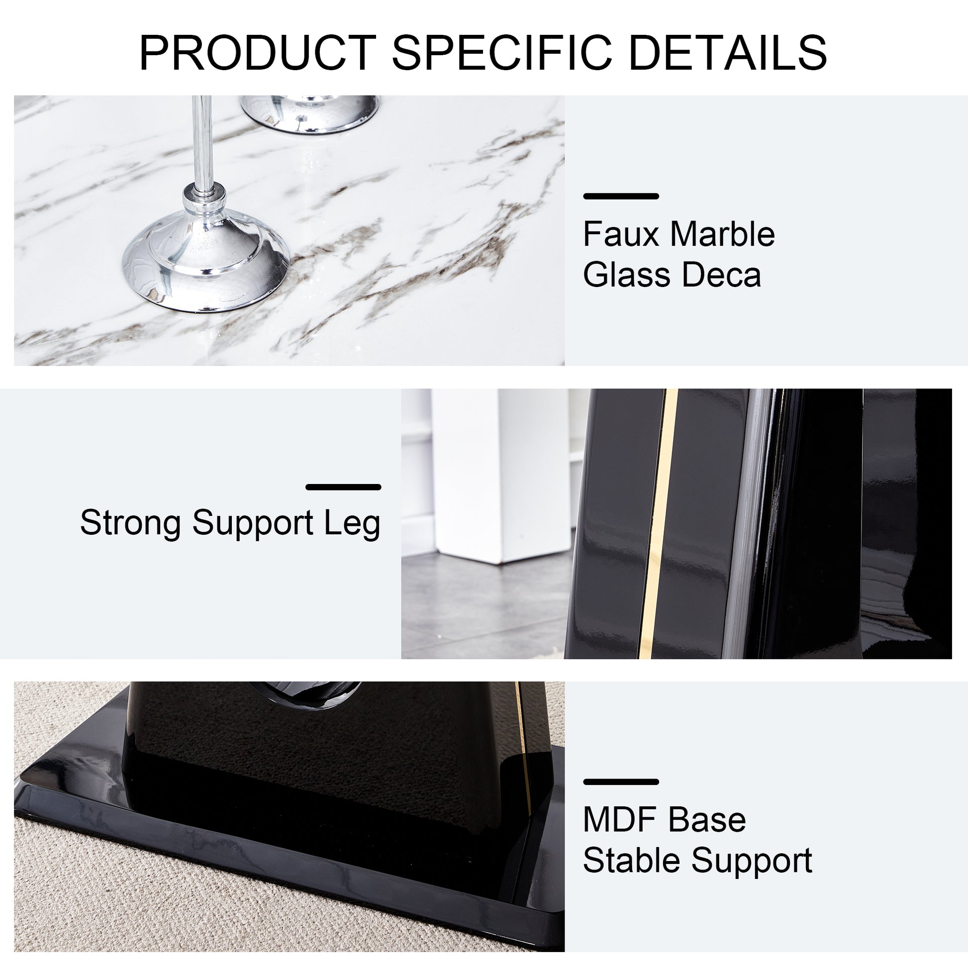 1 Table And 6 Chairs. Modern, Simple And Luxurious White Imitation Marble Rectangular Dining Table And Desk With 6 Black Pu Gold Plated Leg Chairs 63'' X 35.4'' X 30'' White Black Mdf