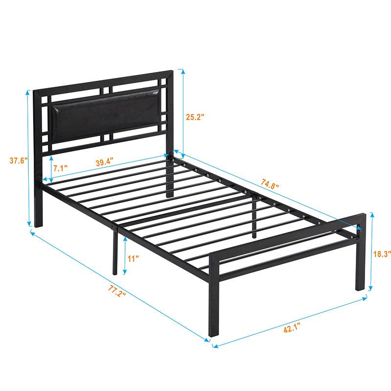 Twin Size Metal Bed Sturdy System Metal Bed Frame ,Modern Style And Comfort To Any Bedroom ,Black Black Metal