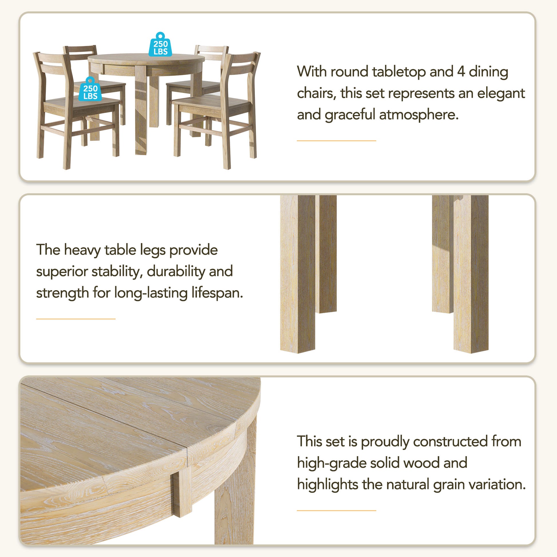 Farmhouse 5 Piece Extendable Round Dining Table Set With Storage Drawers And 4 Dining Chairs,16" Removable Leaf, Natural Wood Dining Room Extendable Rubberwood Round Dining Table With Chair Wood Wood Natural Ladder Back Seats 4 42 Inches Removable Leaf