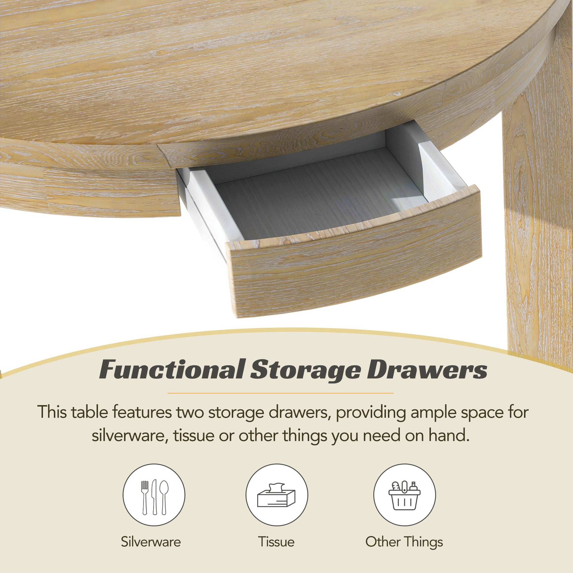 Farmhouse 5 Piece Extendable Round Dining Table Set With Storage Drawers And 4 Dining Chairs,16" Removable Leaf, Natural Wood Dining Room Extendable Rubberwood Round Dining Table With Chair Wood Wood Natural Ladder Back Seats 4 42 Inches Removable Leaf